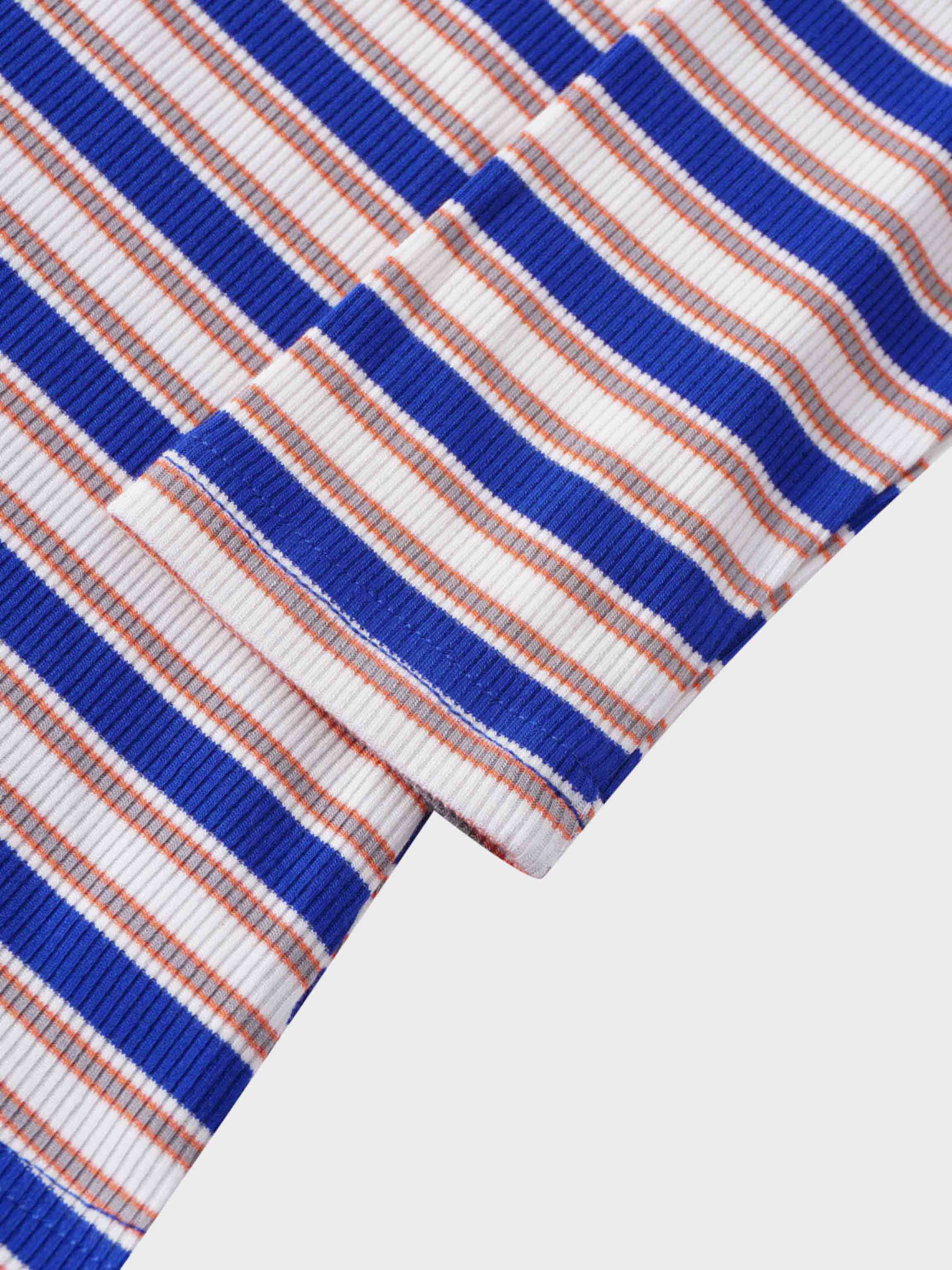 Multi Striped Ribbed Crew-Cobalt Blue/Tan