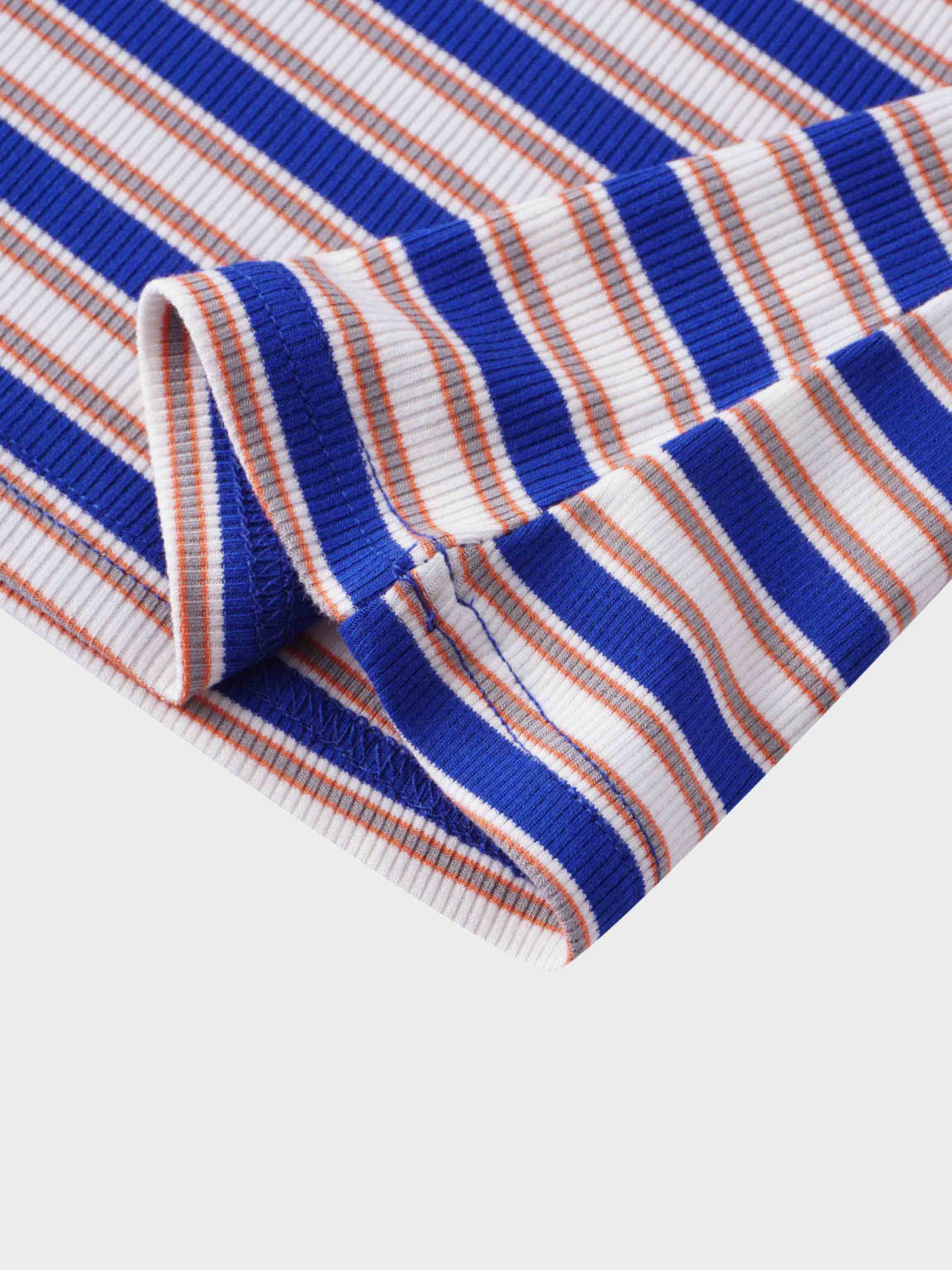 Multi Striped Ribbed Crew-Cobalt Blue/Tan