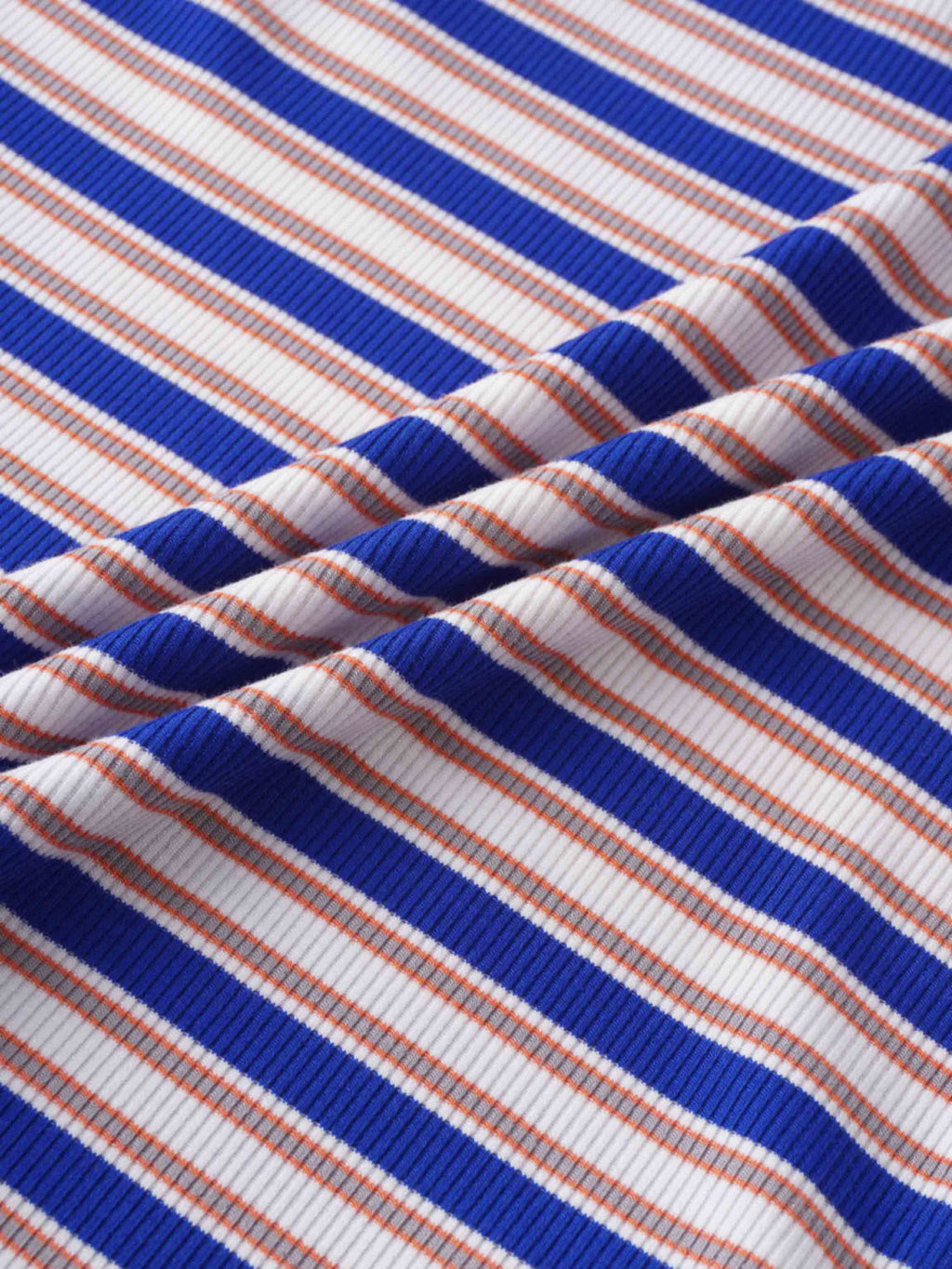 Multi Striped Ribbed Crew-Cobalt Blue/Tan