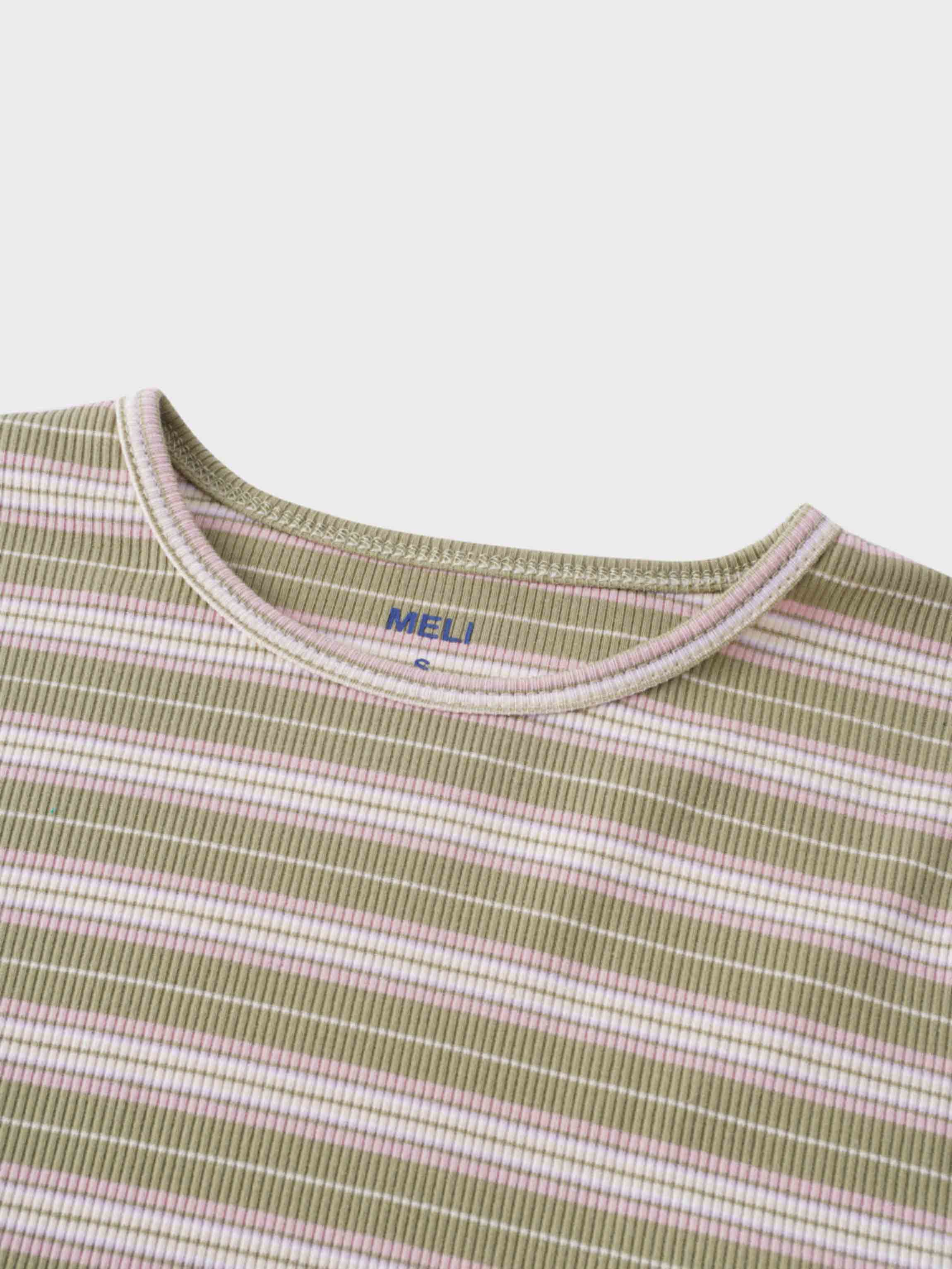 Multi Striped Ribbed Crew-Sage/Pink