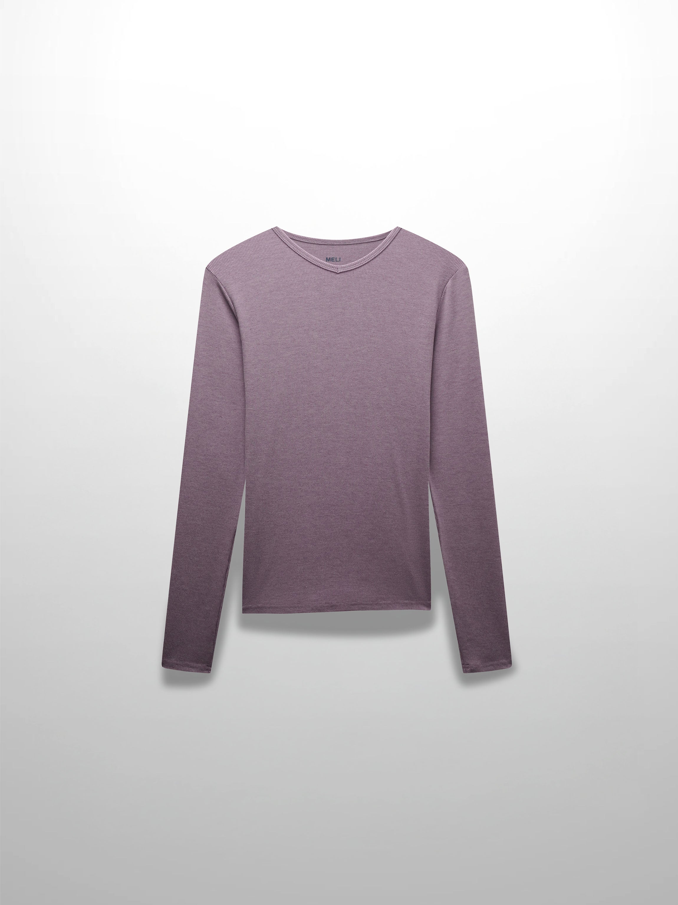 RIBBED HIGH V TEE LS-LIGHT PURPLE