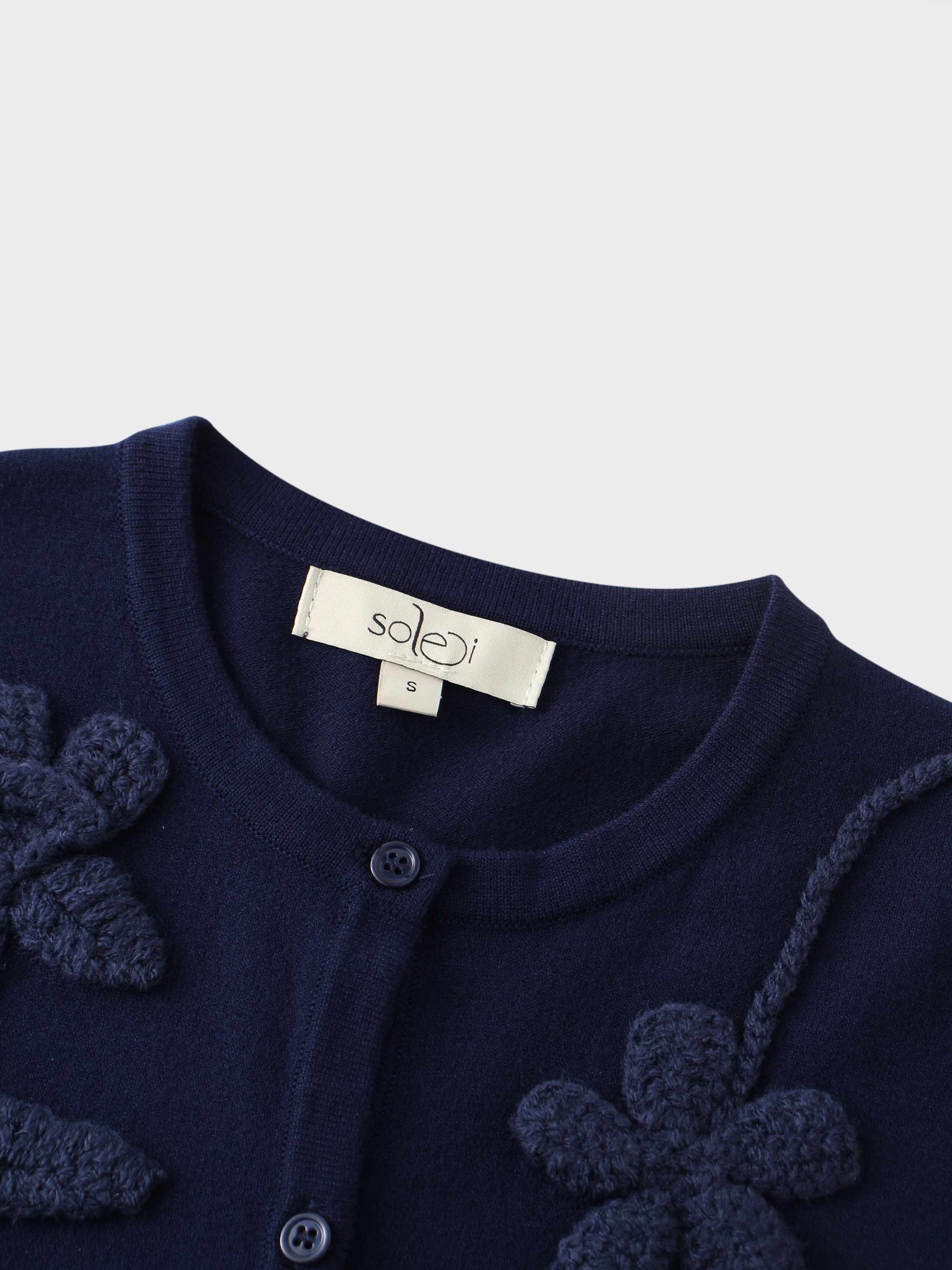 Crochet Puff Flower Sweater Set-Navy