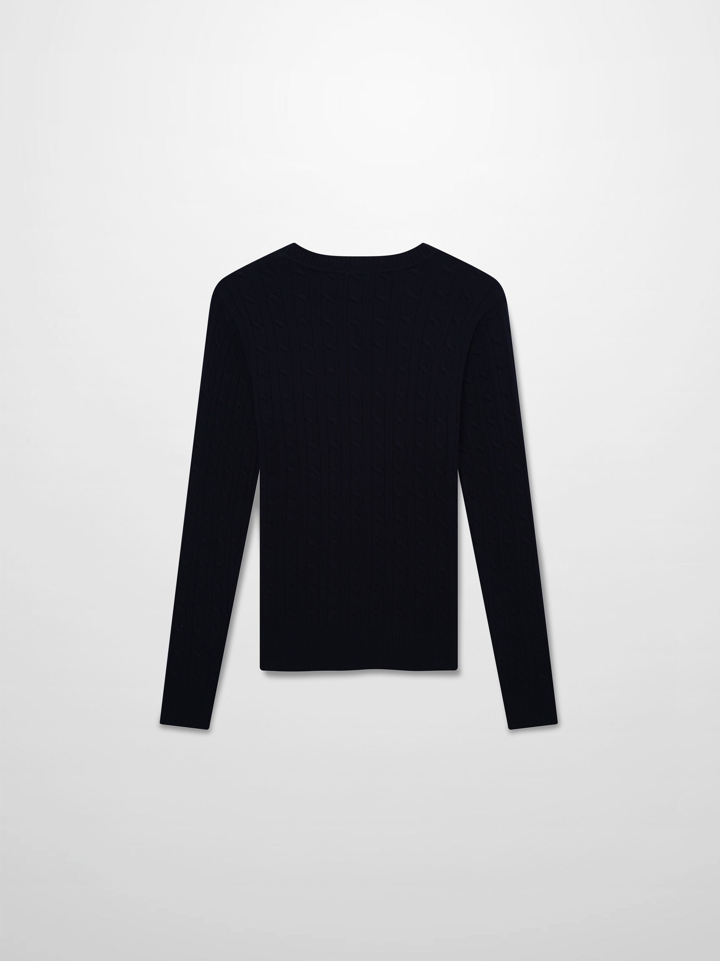 Crew Neck Cable Sweater-Navy