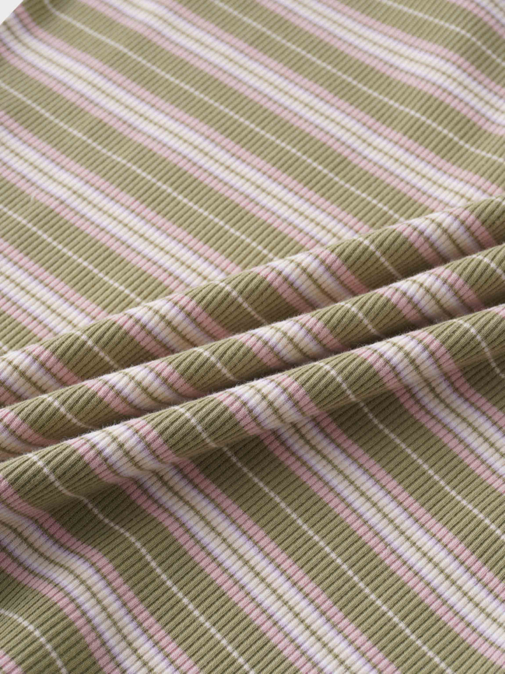 Multi Striped Ribbed Crew-Sage/Pink