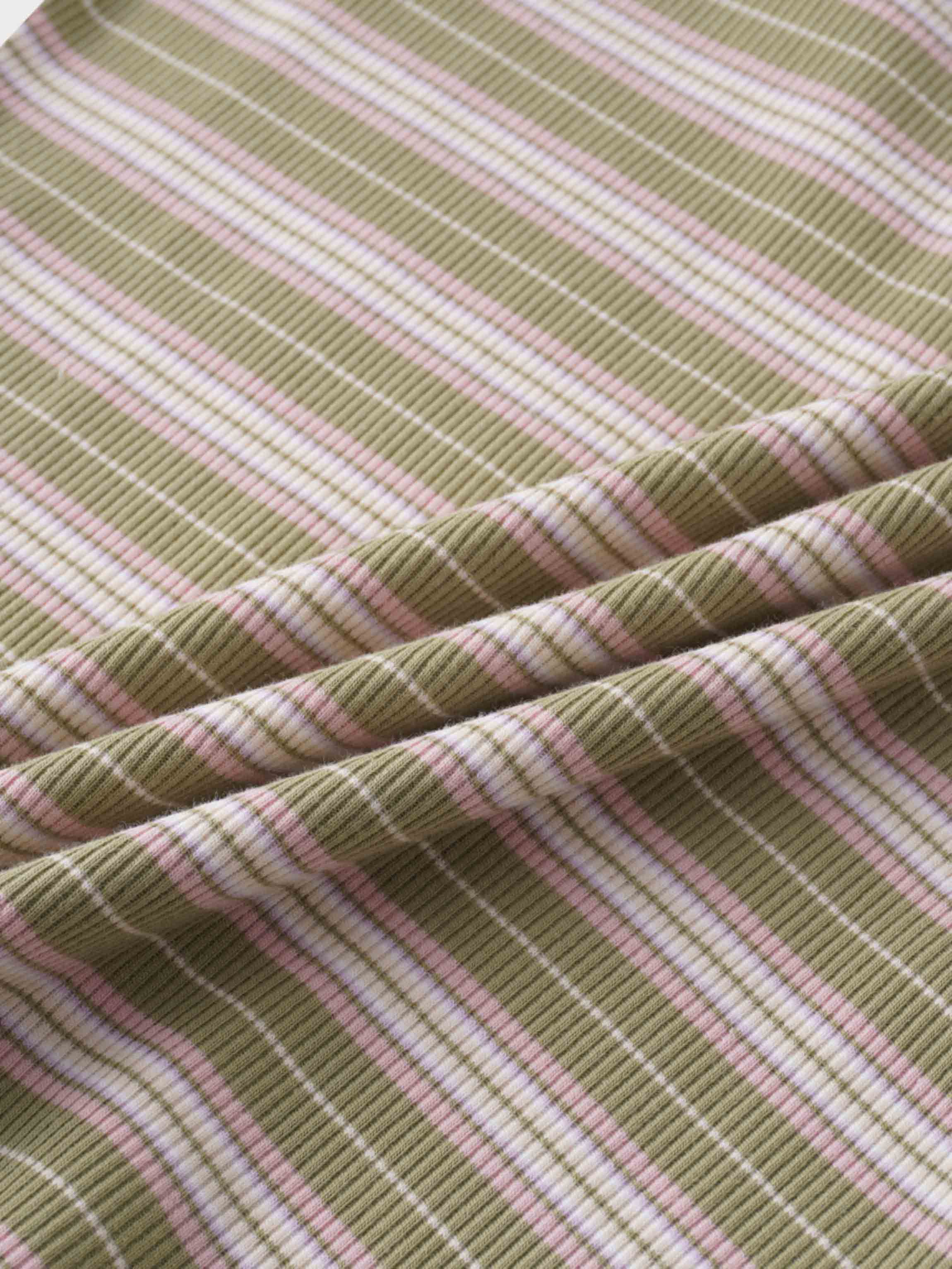 Multi Striped Ribbed Crew-Sage/Pink