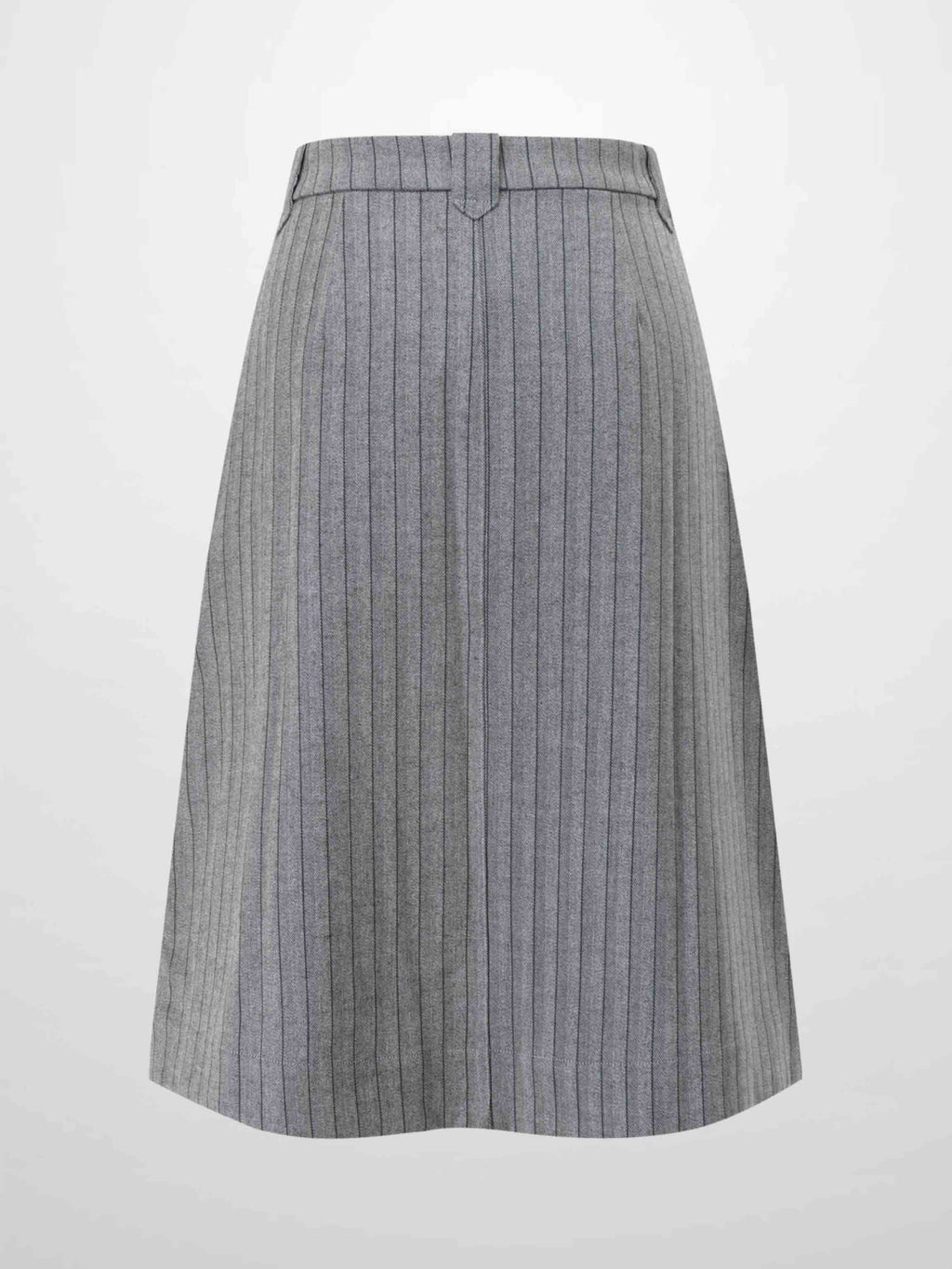 Herringbone Pinstripe Button Down A-Line Skirt-Grey/Green