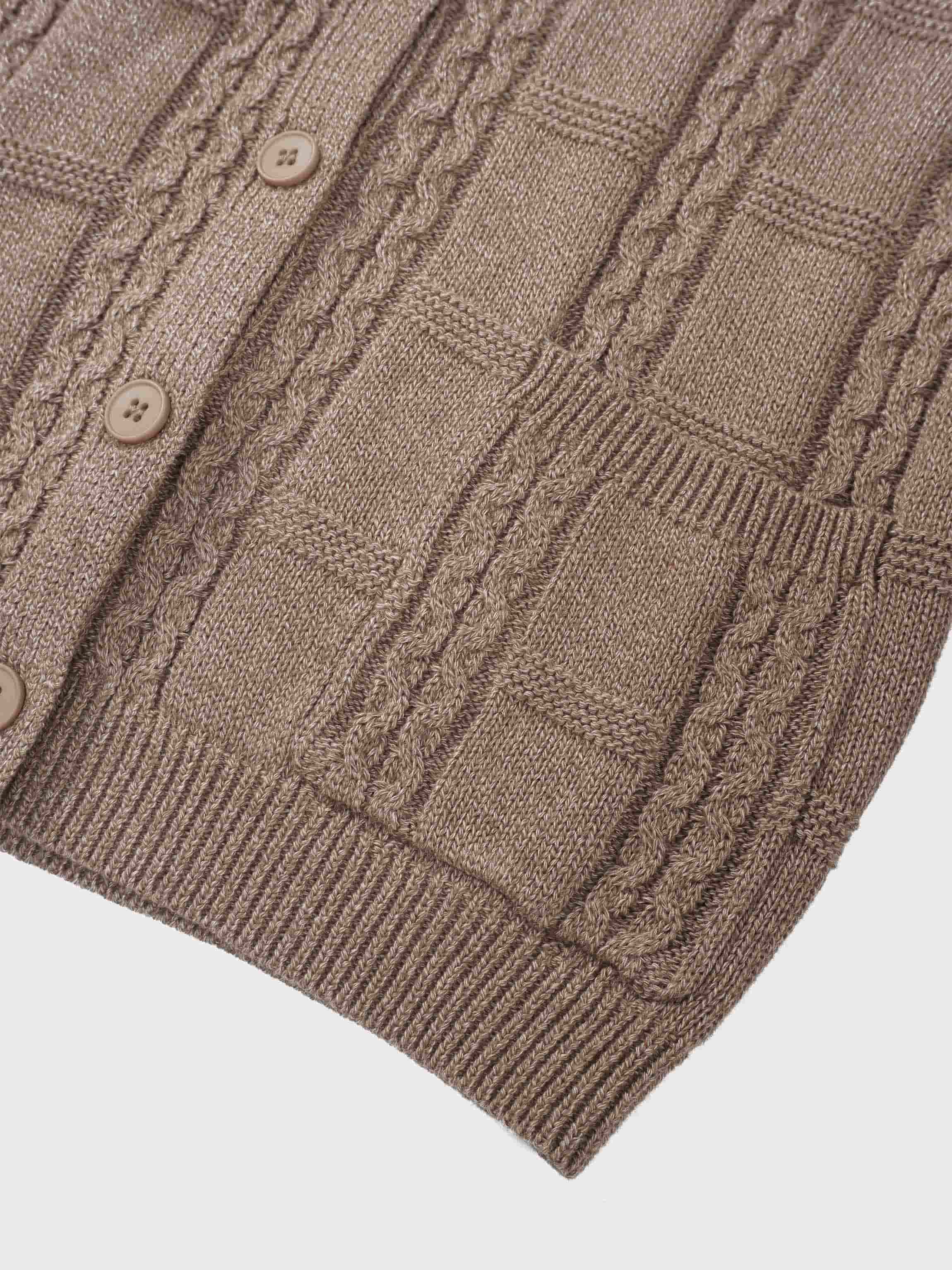 Cable Design Cardigan-Heathered Camel