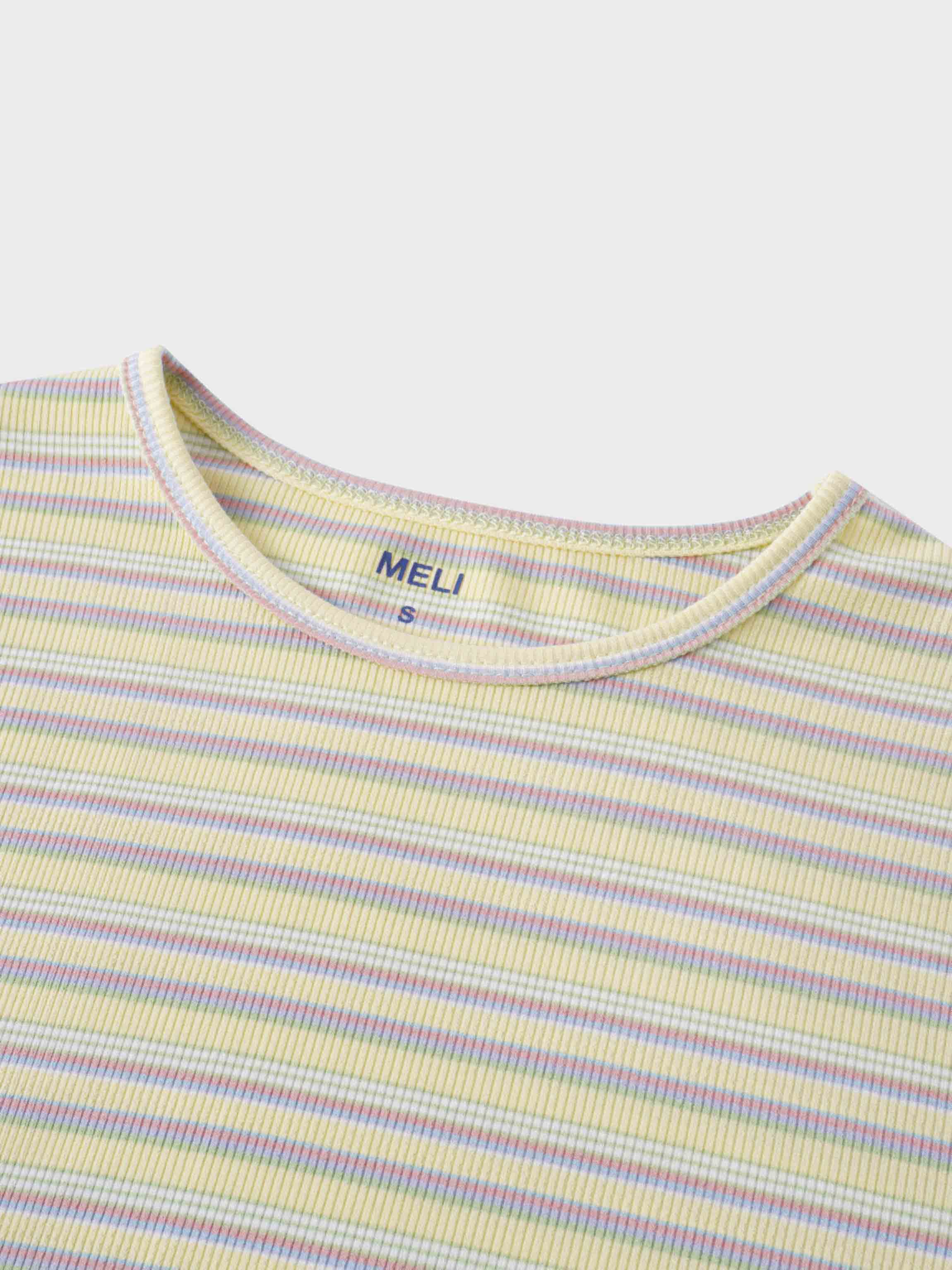Multi Striped Ribbed Crew-Yellow