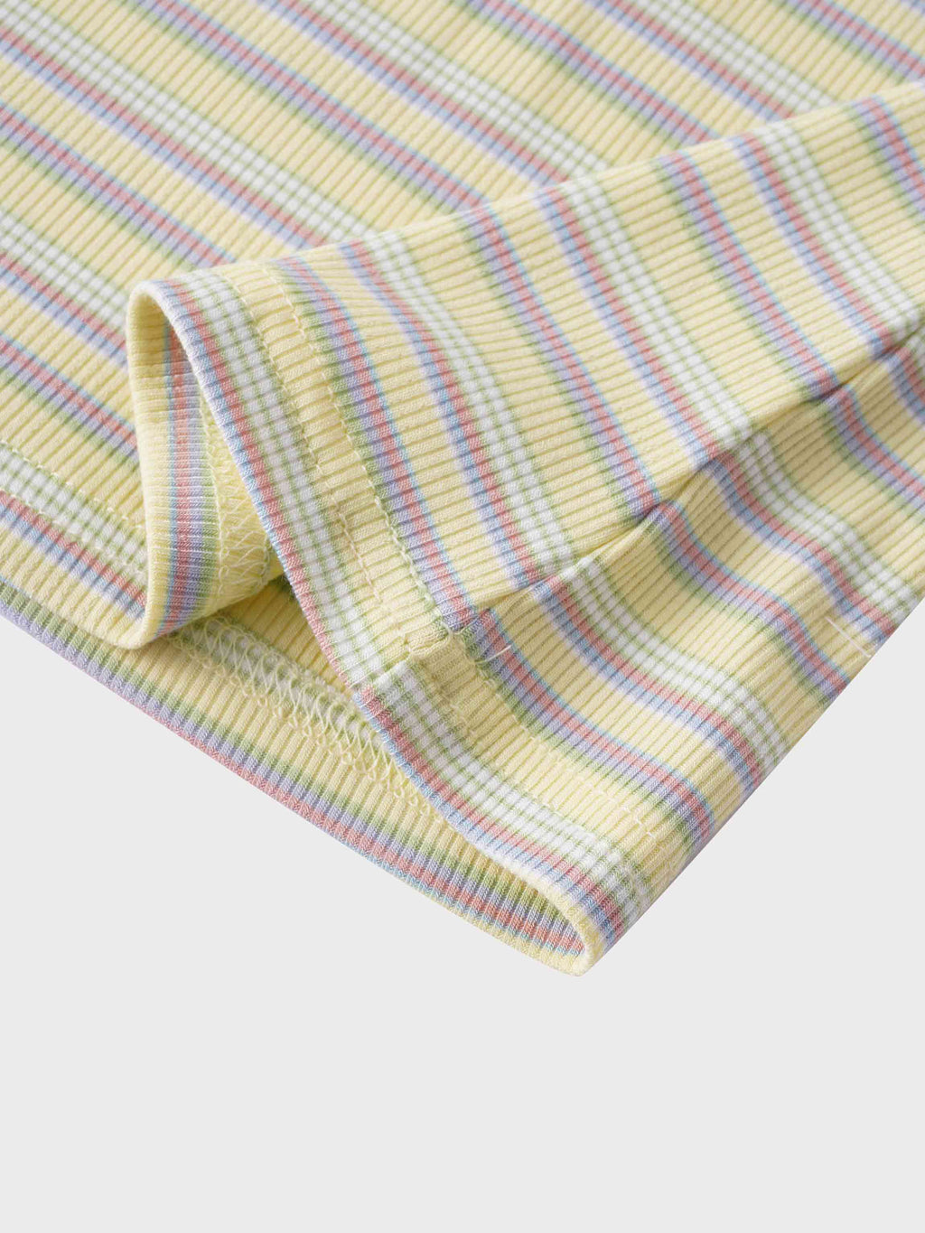Multi Striped Ribbed Crew-Yellow