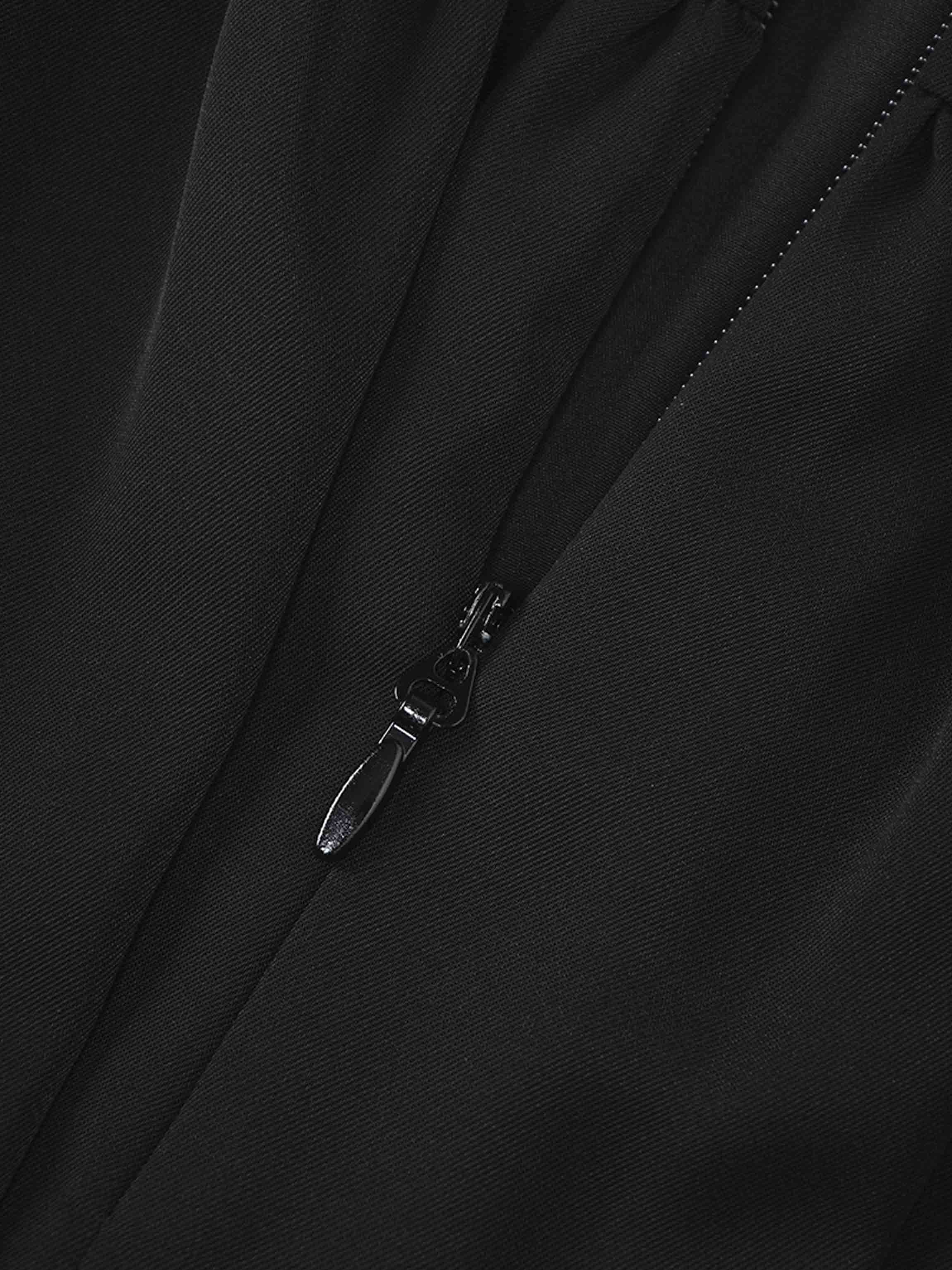 Side Button Pleat Dress-Black