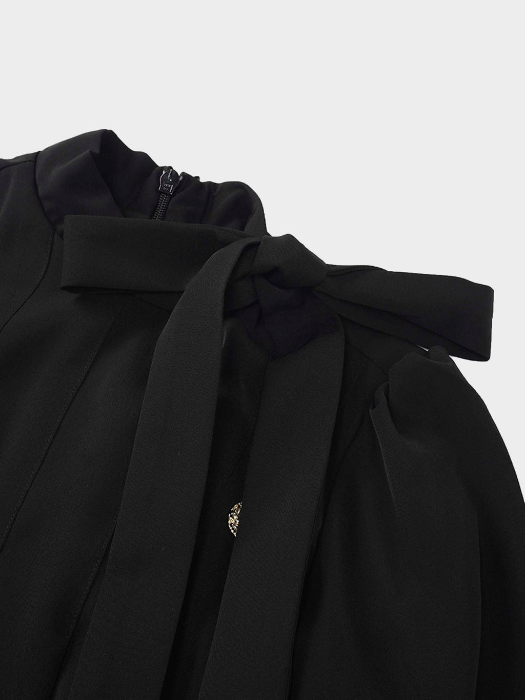 Side Button Pleat Dress-Black