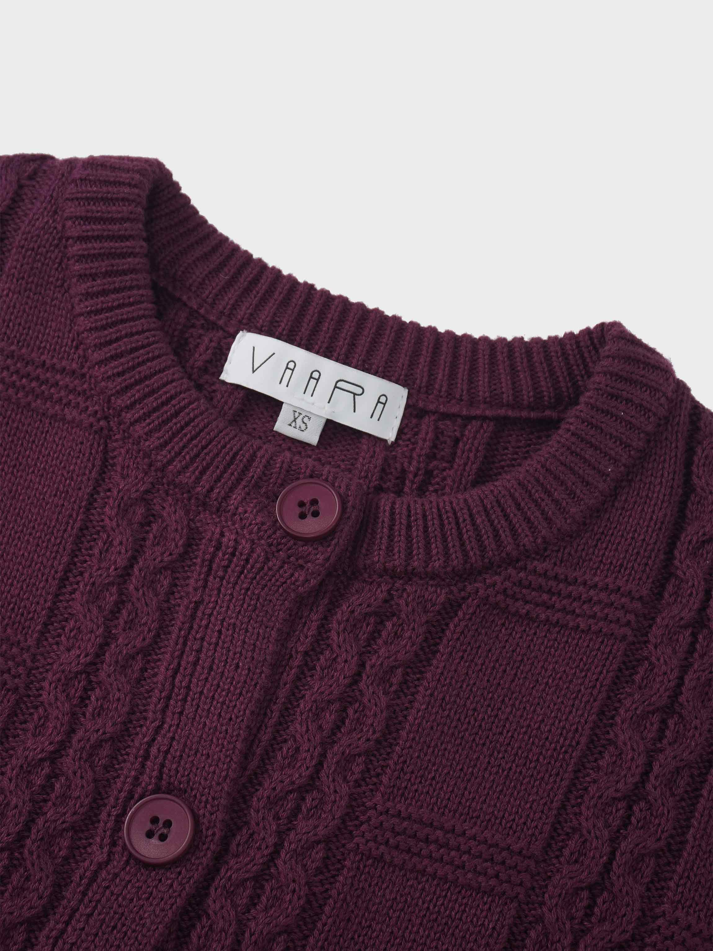 Cable Design Cardigan-Burgundy