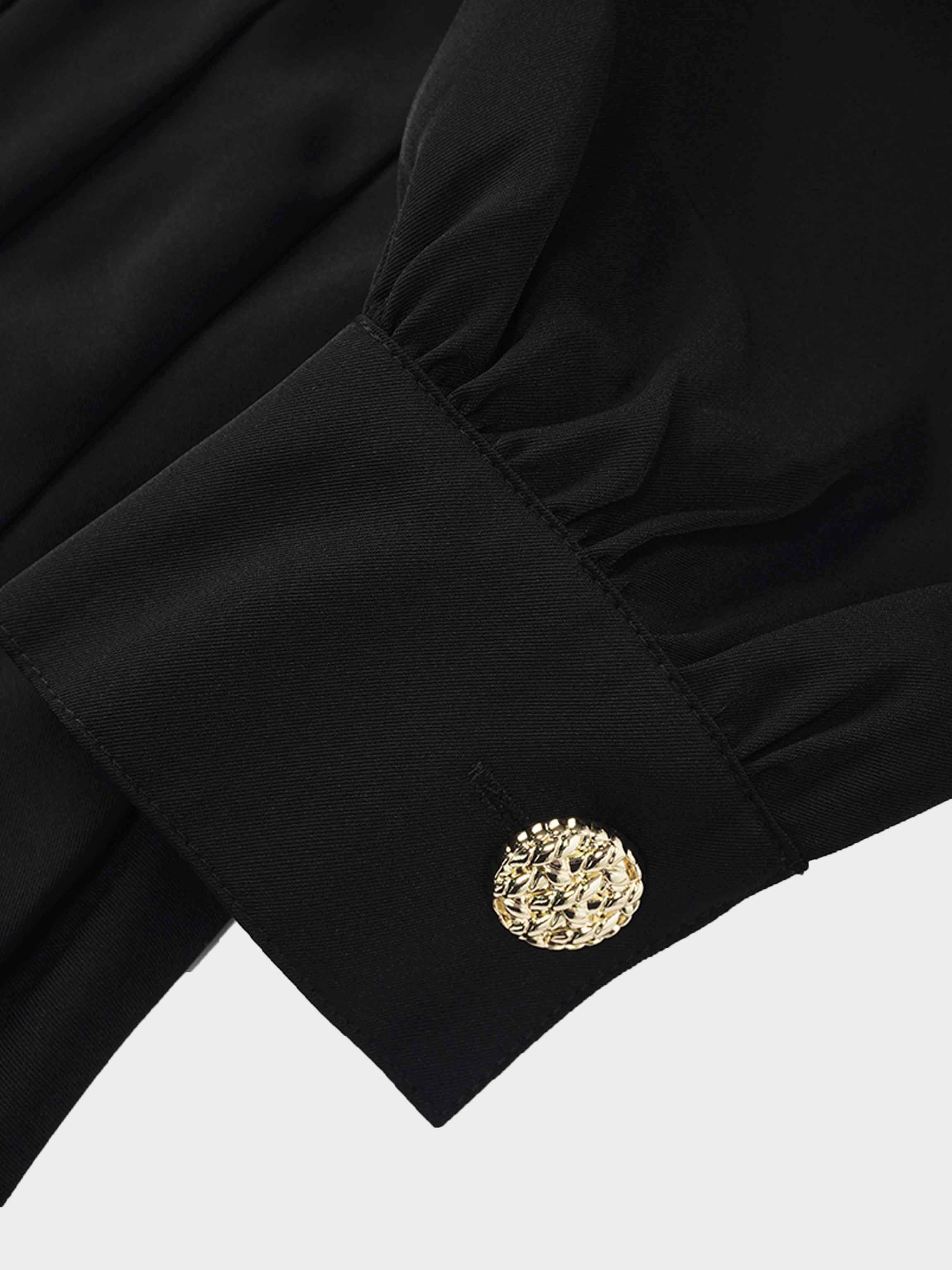 Side Button Pleat Dress-Black