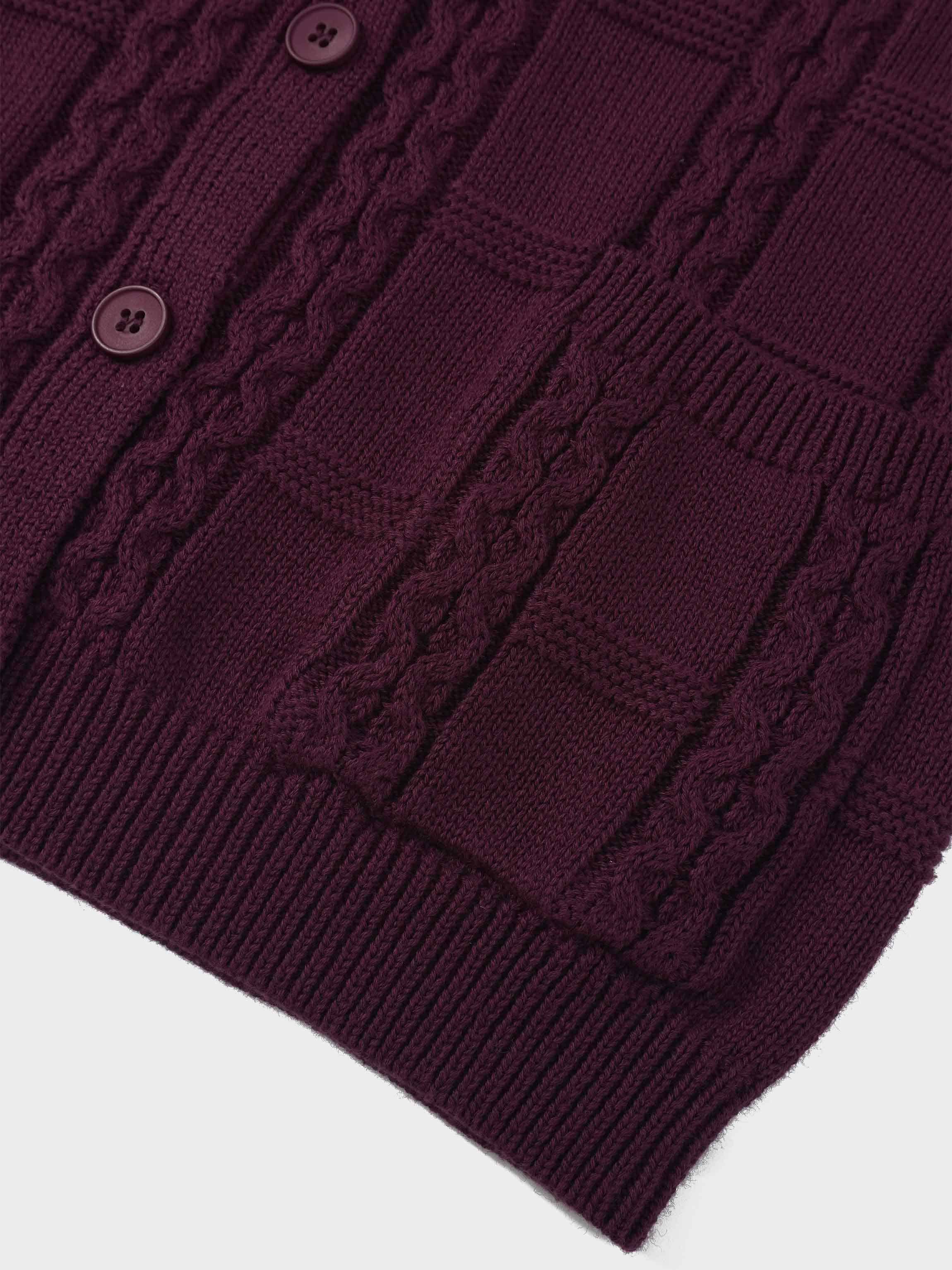 Cable Design Cardigan-Burgundy