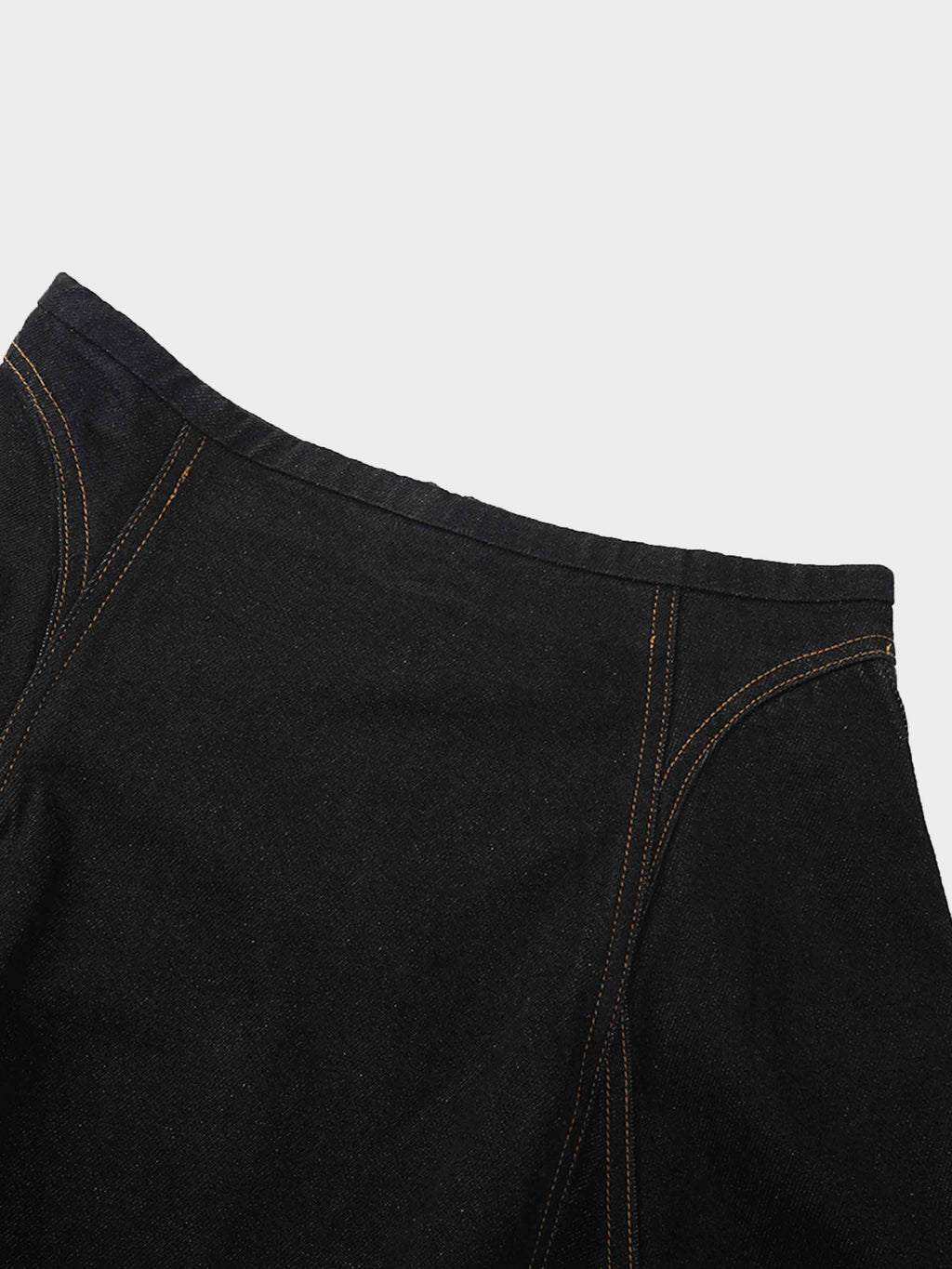 Seamed Full Circle Denim Skirt-Black