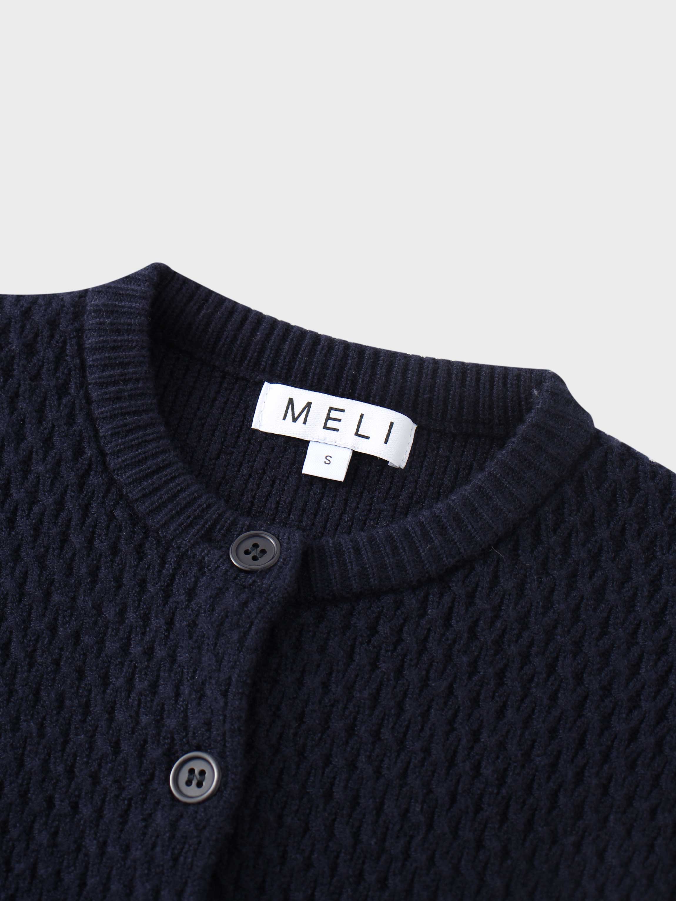 Textured Crew Cardigan-Navy