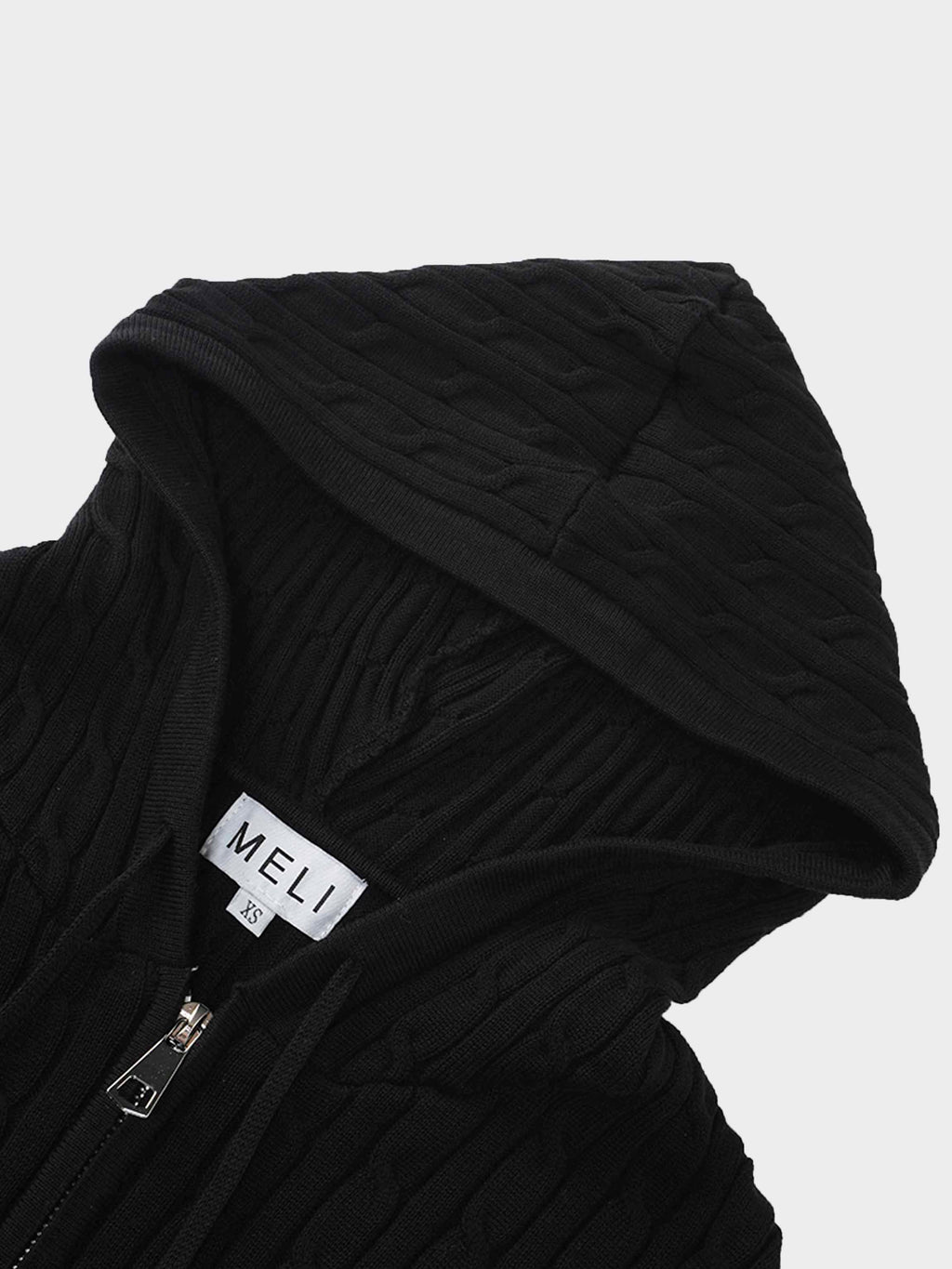 Zip Up Cable Hoodie-Black