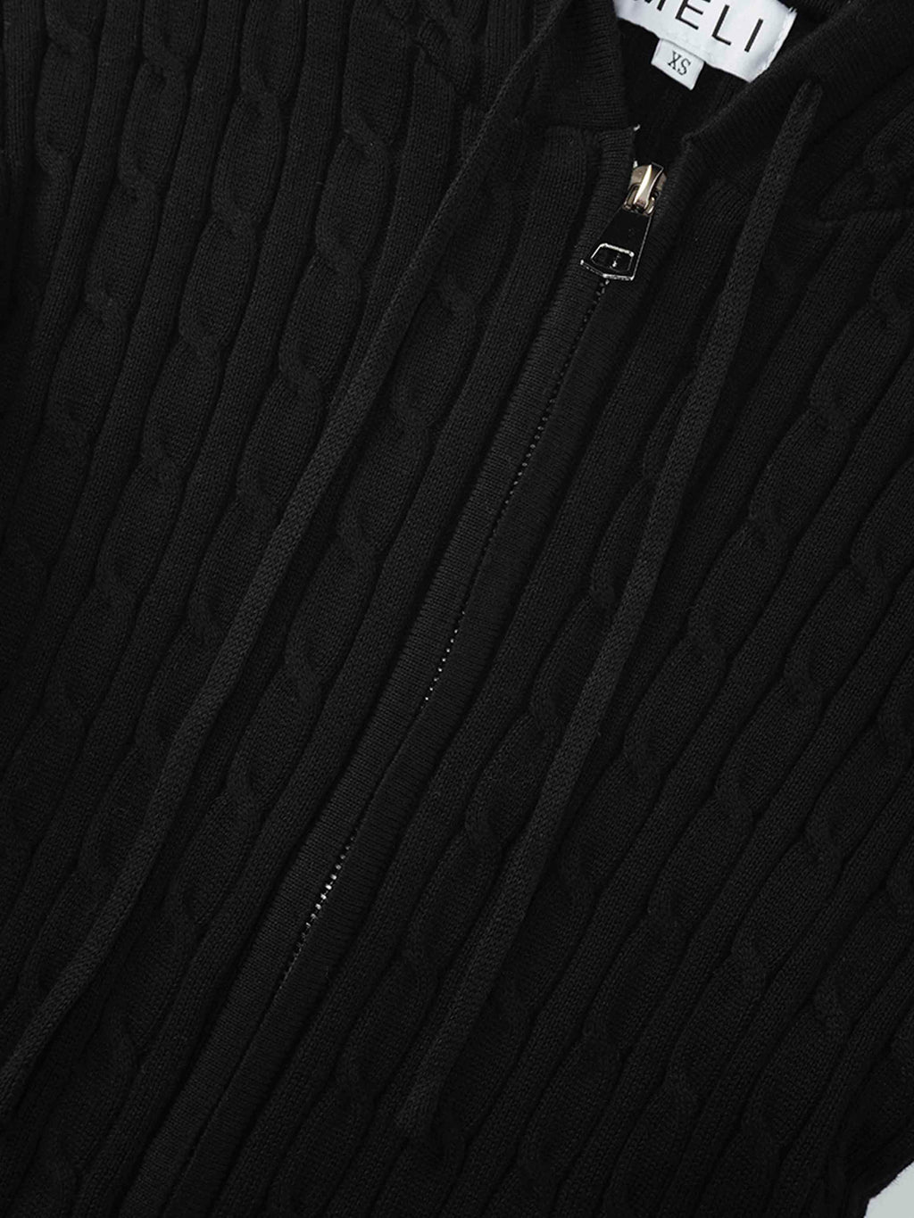 Zip Up Cable Hoodie-Black
