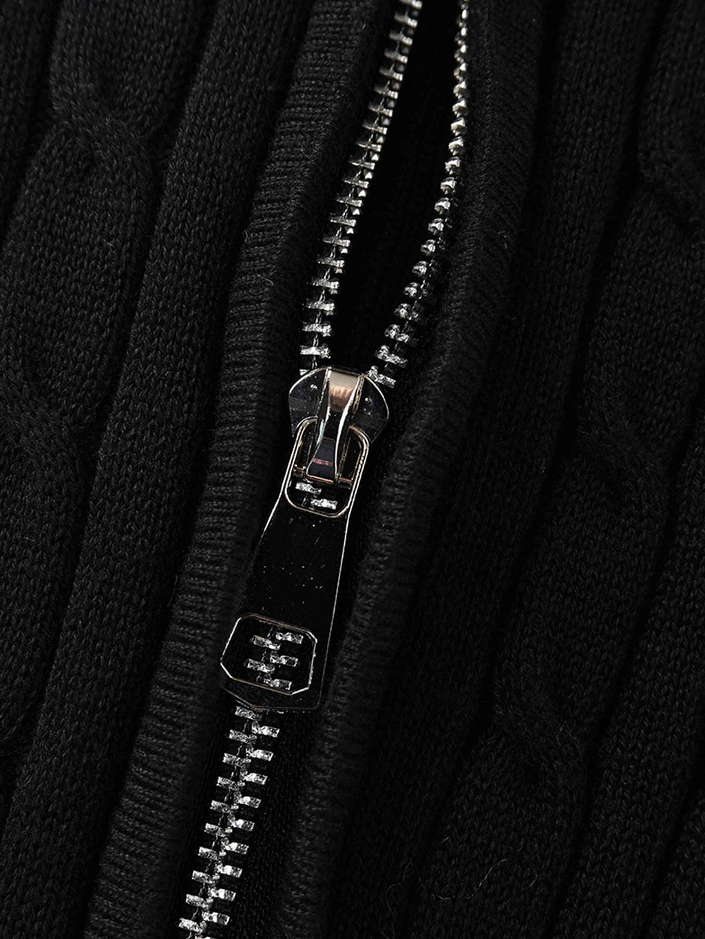 Zip Up Cable Hoodie-Black