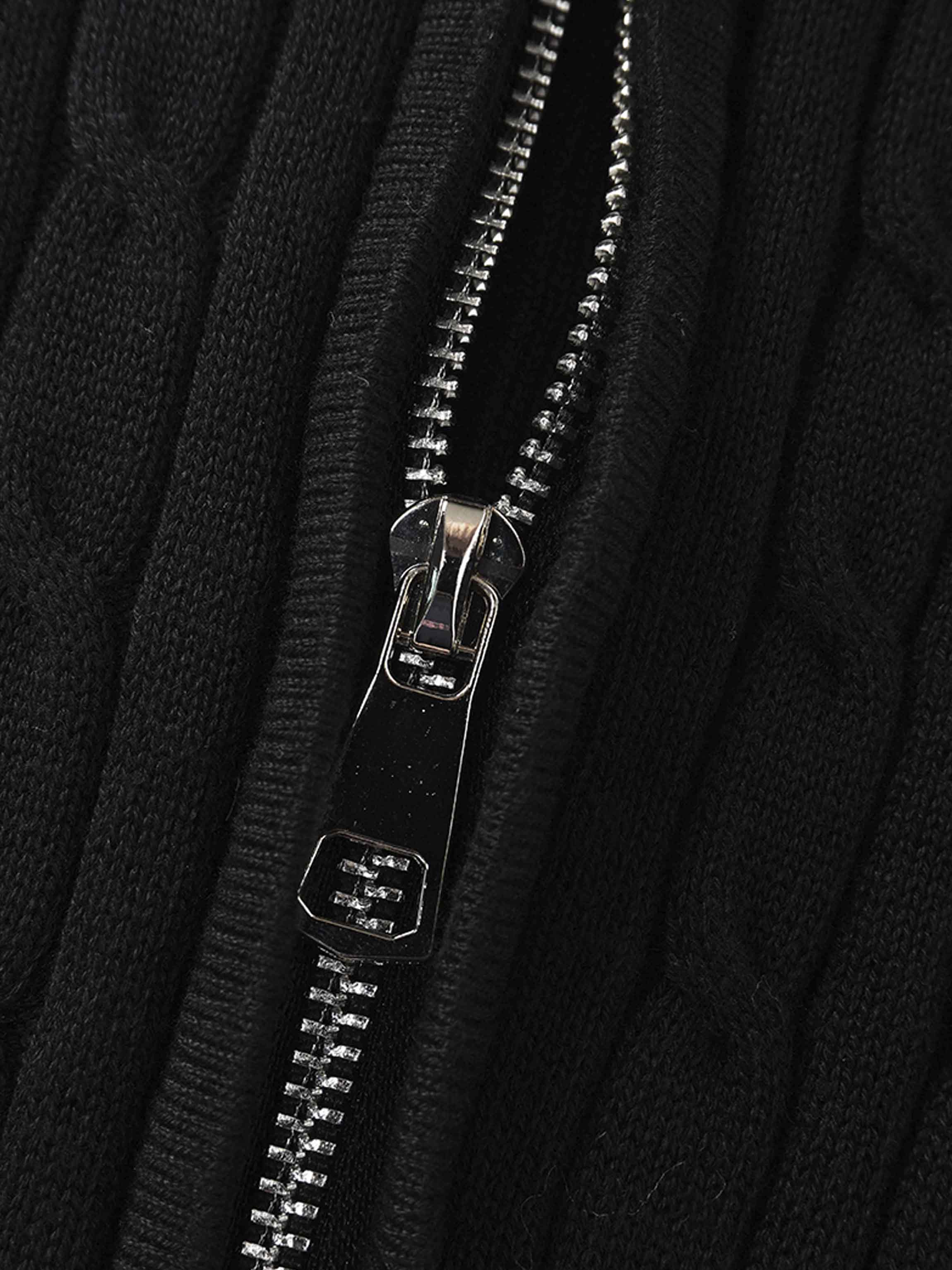 Zip Up Cable Hoodie-Black