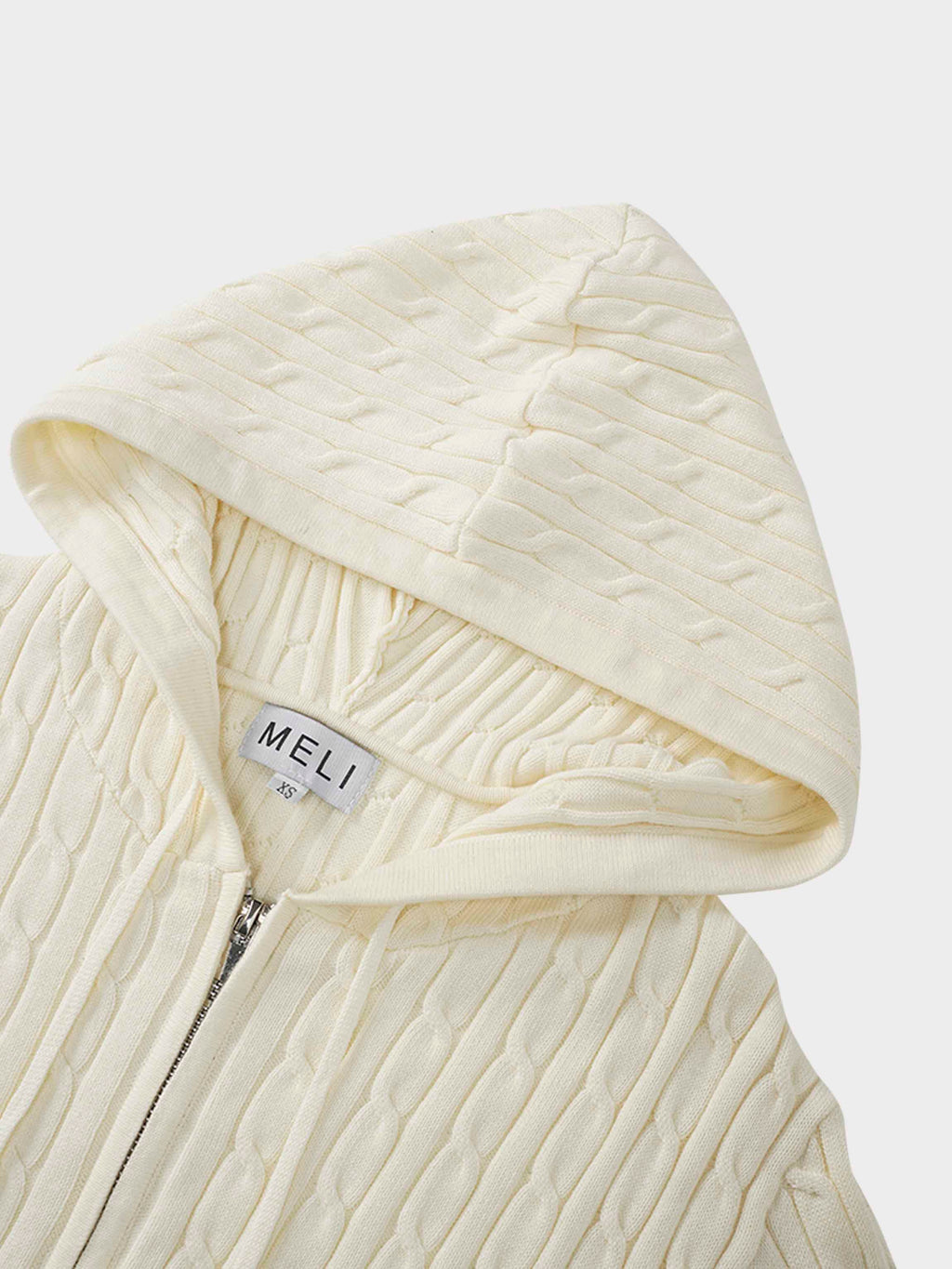 Zip Up Cable Hoodie-Cream