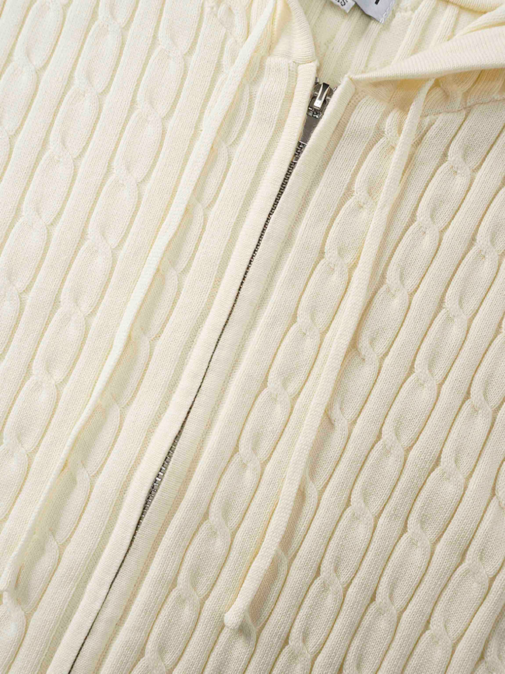 Zip Up Cable Hoodie-Cream