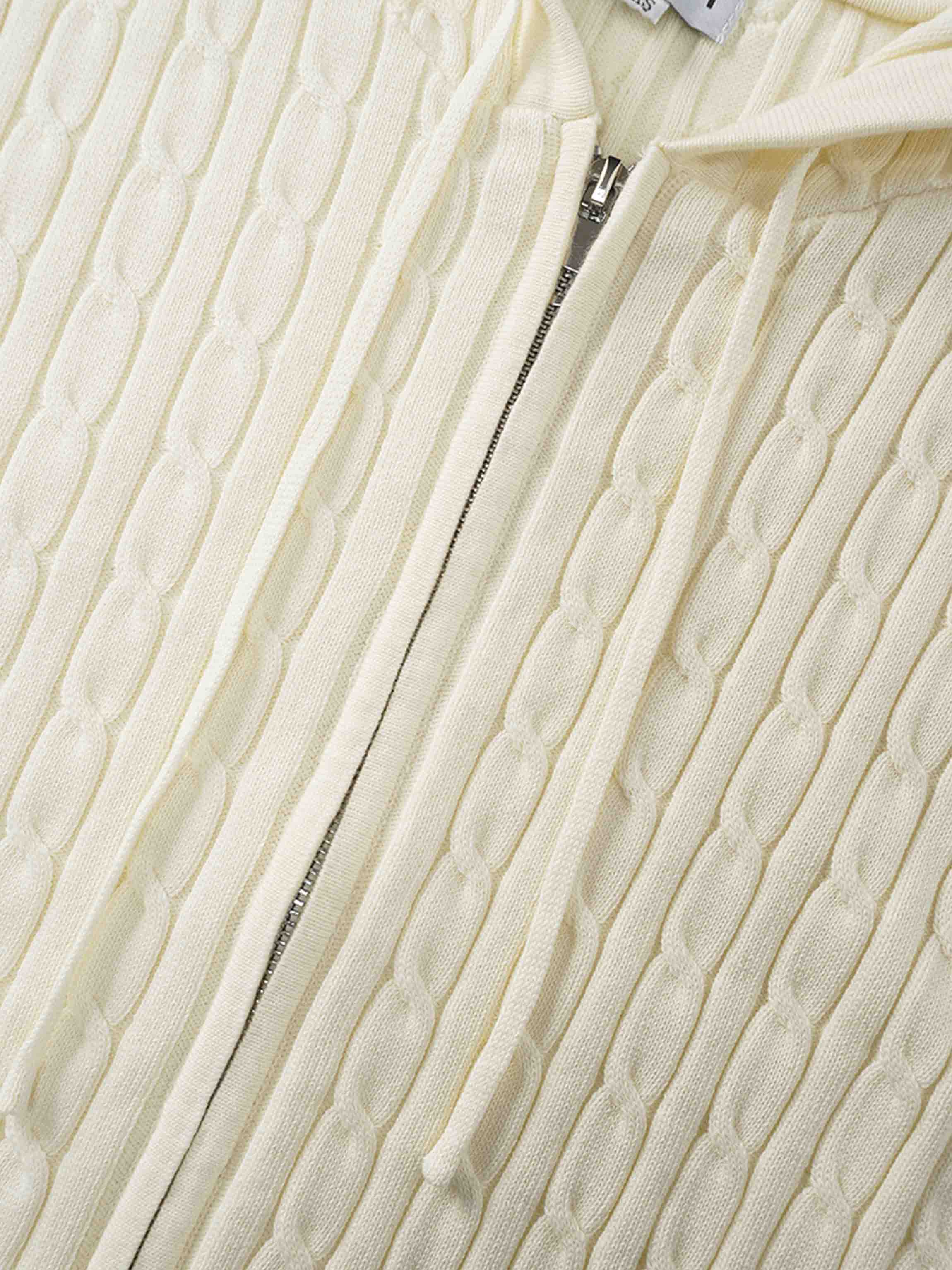 Zip Up Cable Hoodie-Cream
