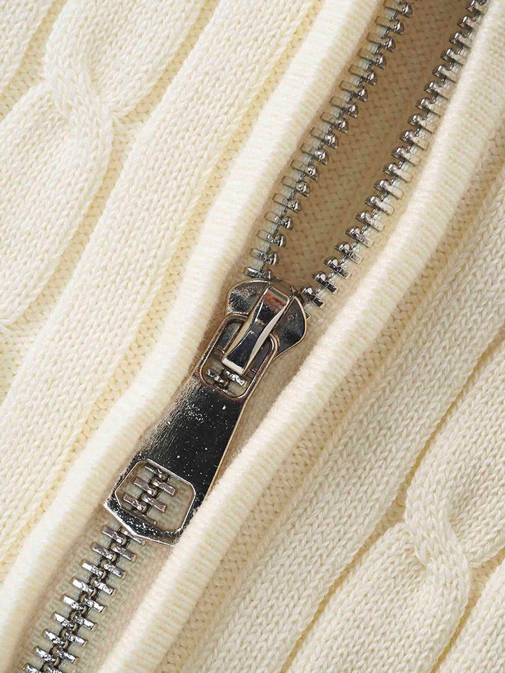 Zip Up Cable Hoodie-Cream