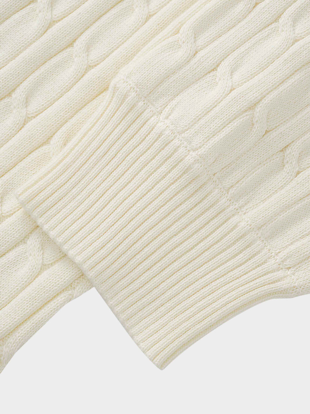 Zip Up Cable Hoodie-Cream