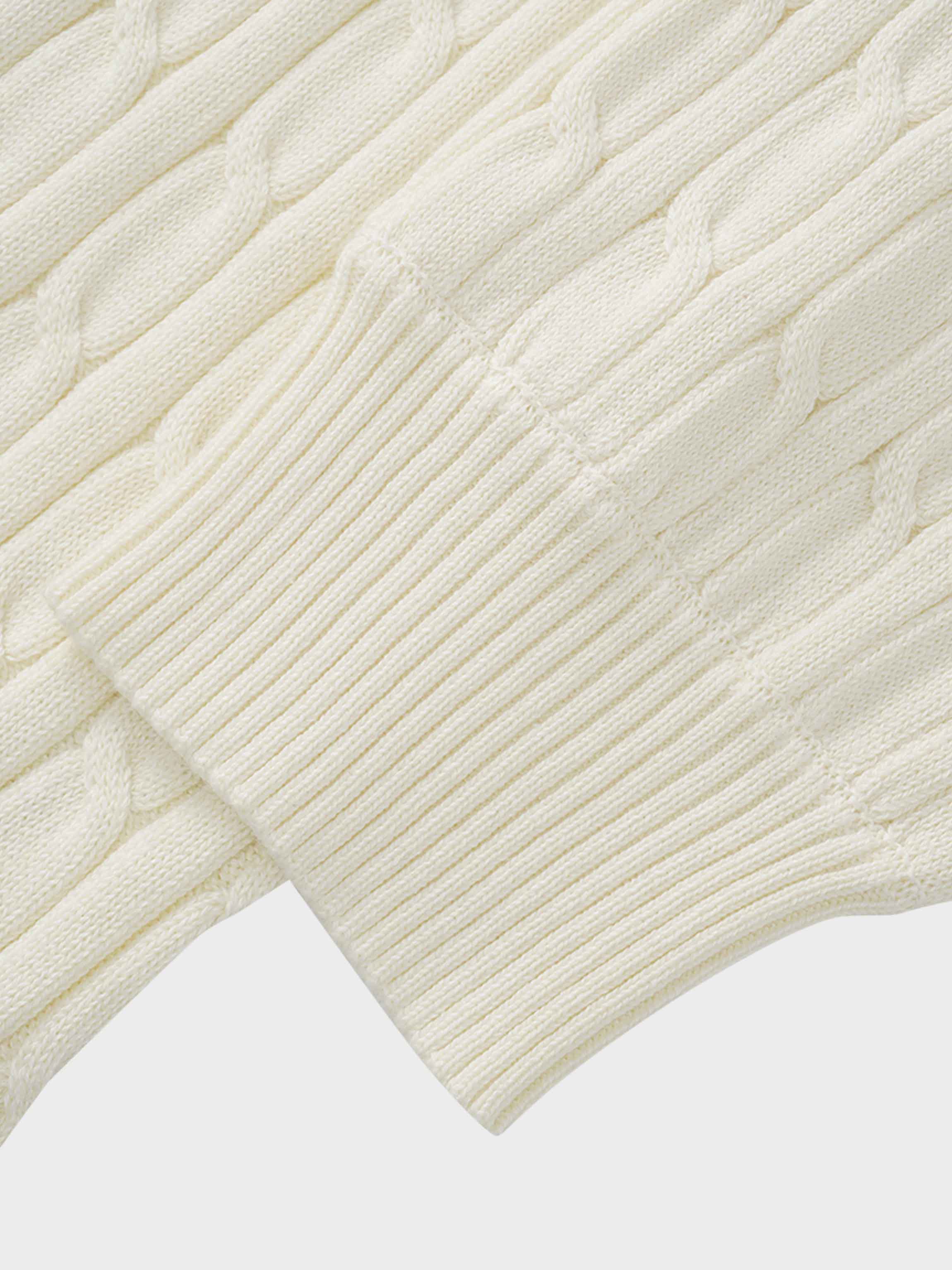 Zip Up Cable Hoodie-Cream