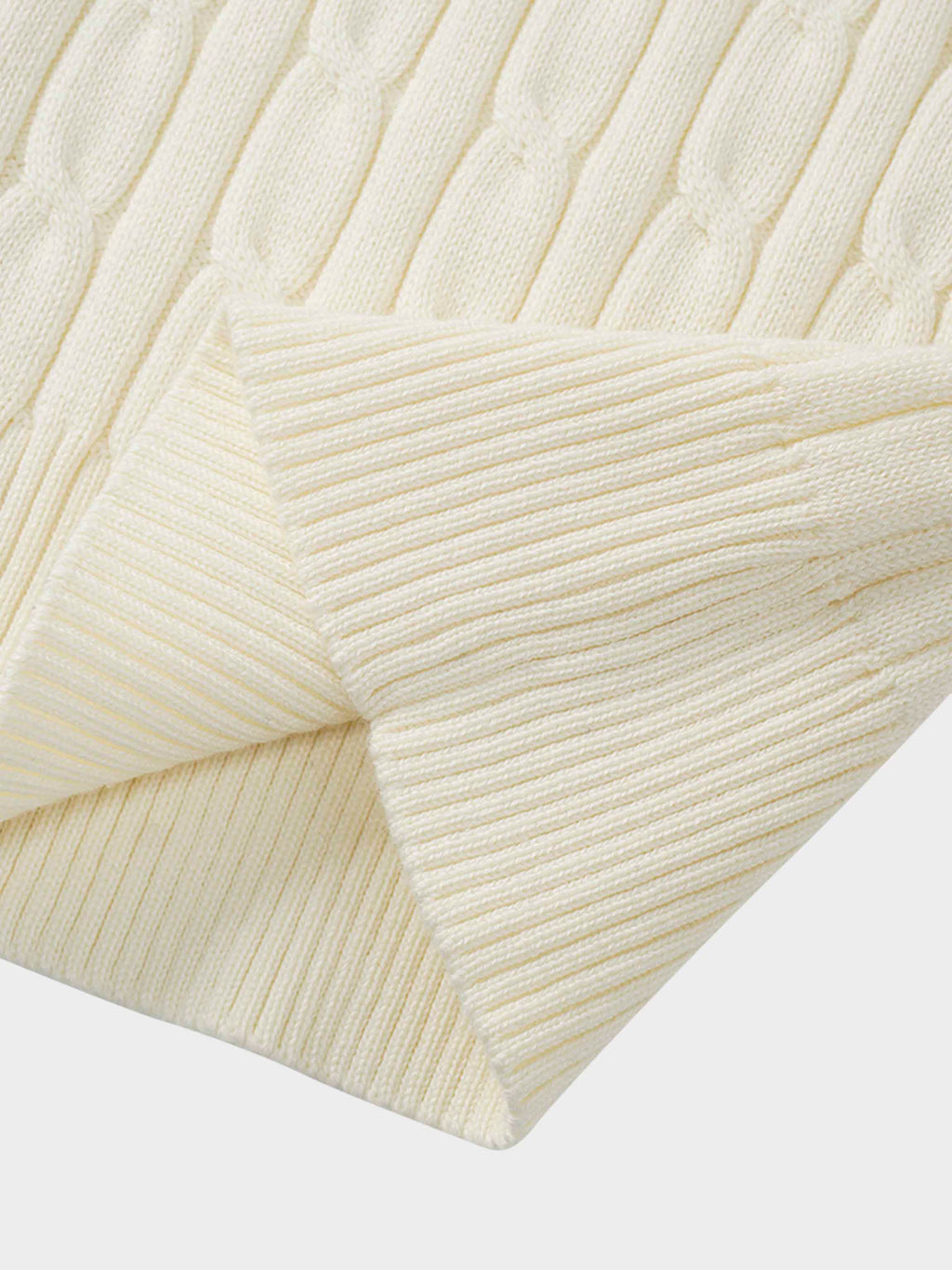 Zip Up Cable Hoodie-Cream