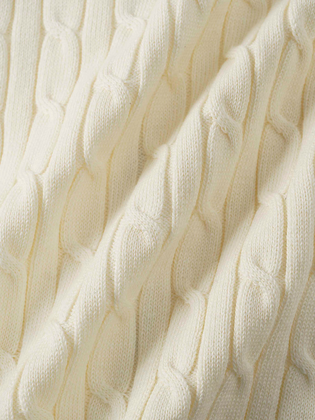 Zip Up Cable Hoodie-Cream