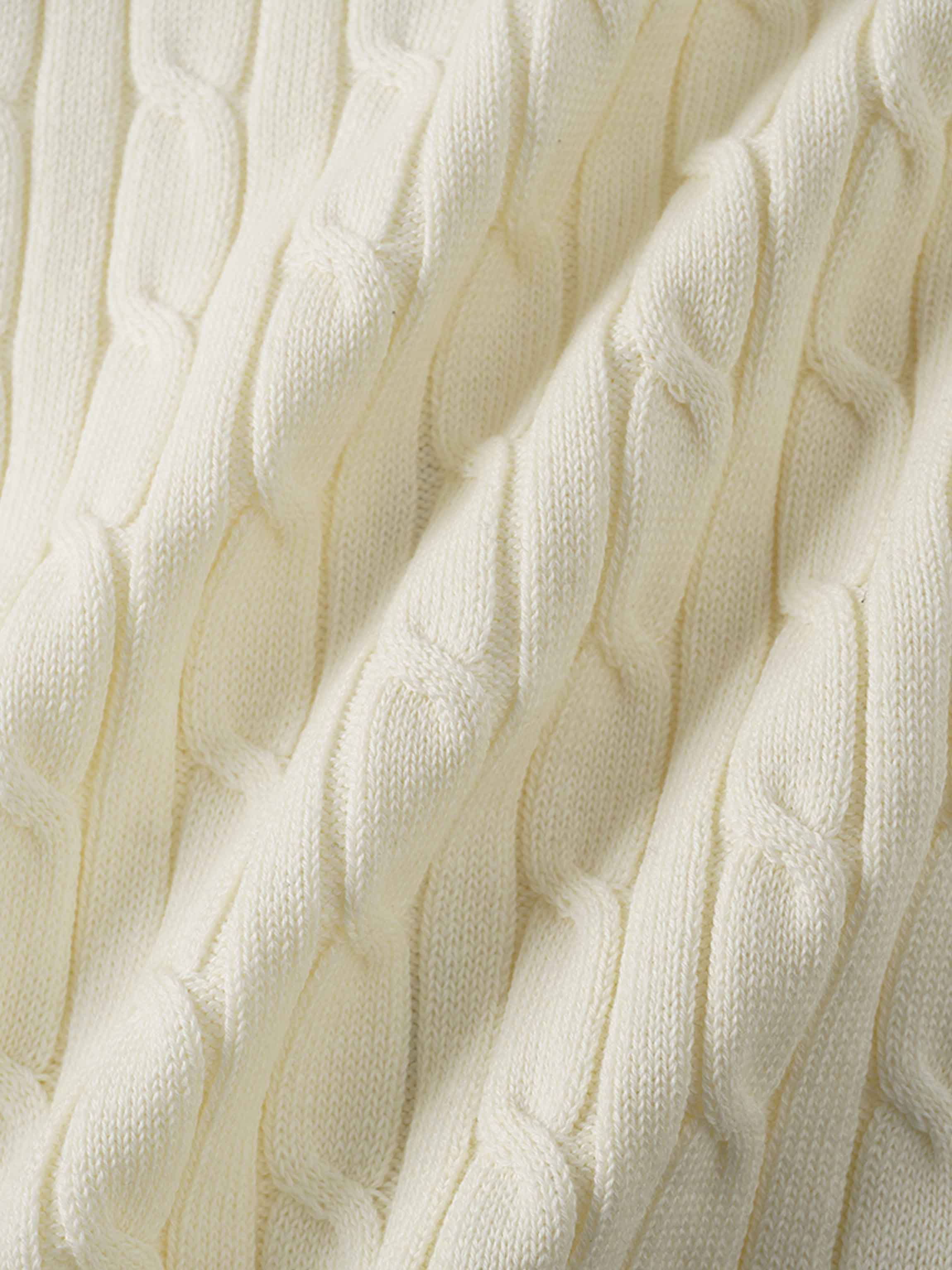 Zip Up Cable Hoodie-Cream