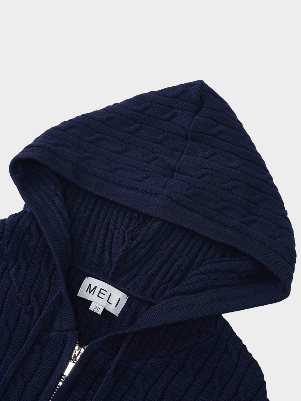 Zip Up Cable Hoodie-Navy