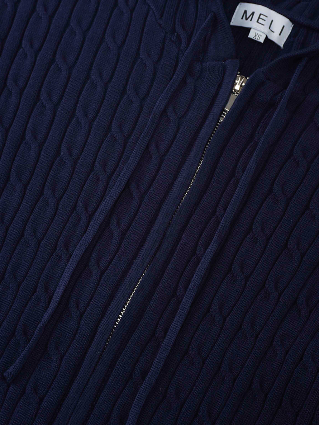 Zip Up Cable Hoodie-Navy