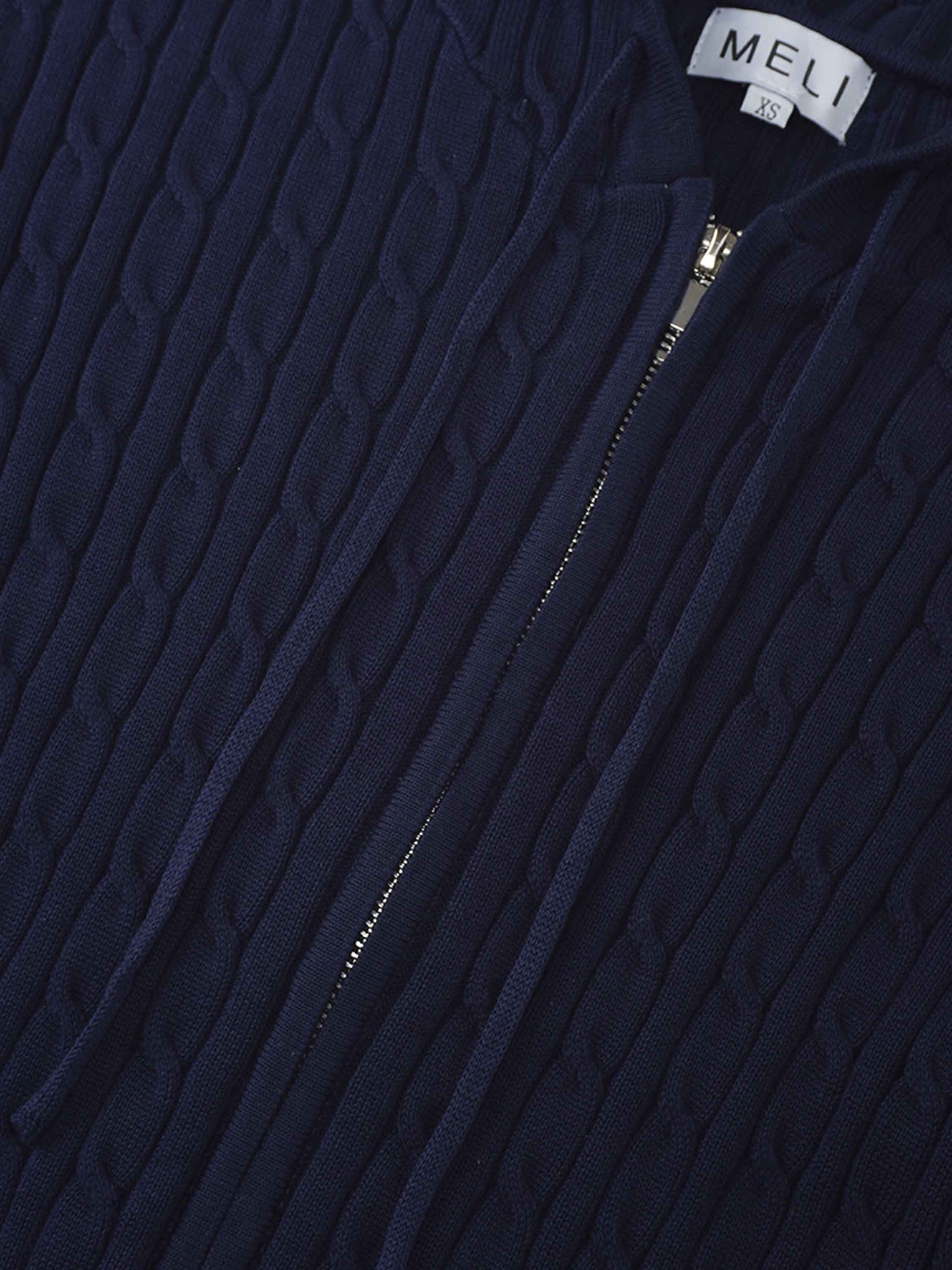 Zip Up Cable Hoodie-Navy