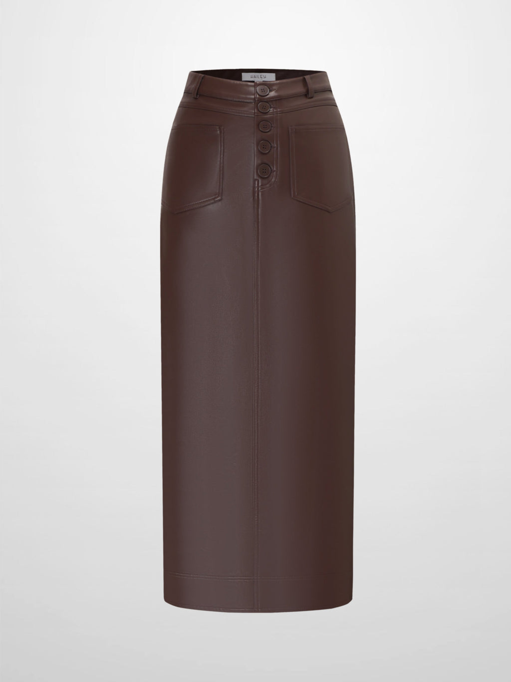 Front Pocket Straight Faux Leather Skirt-Brown