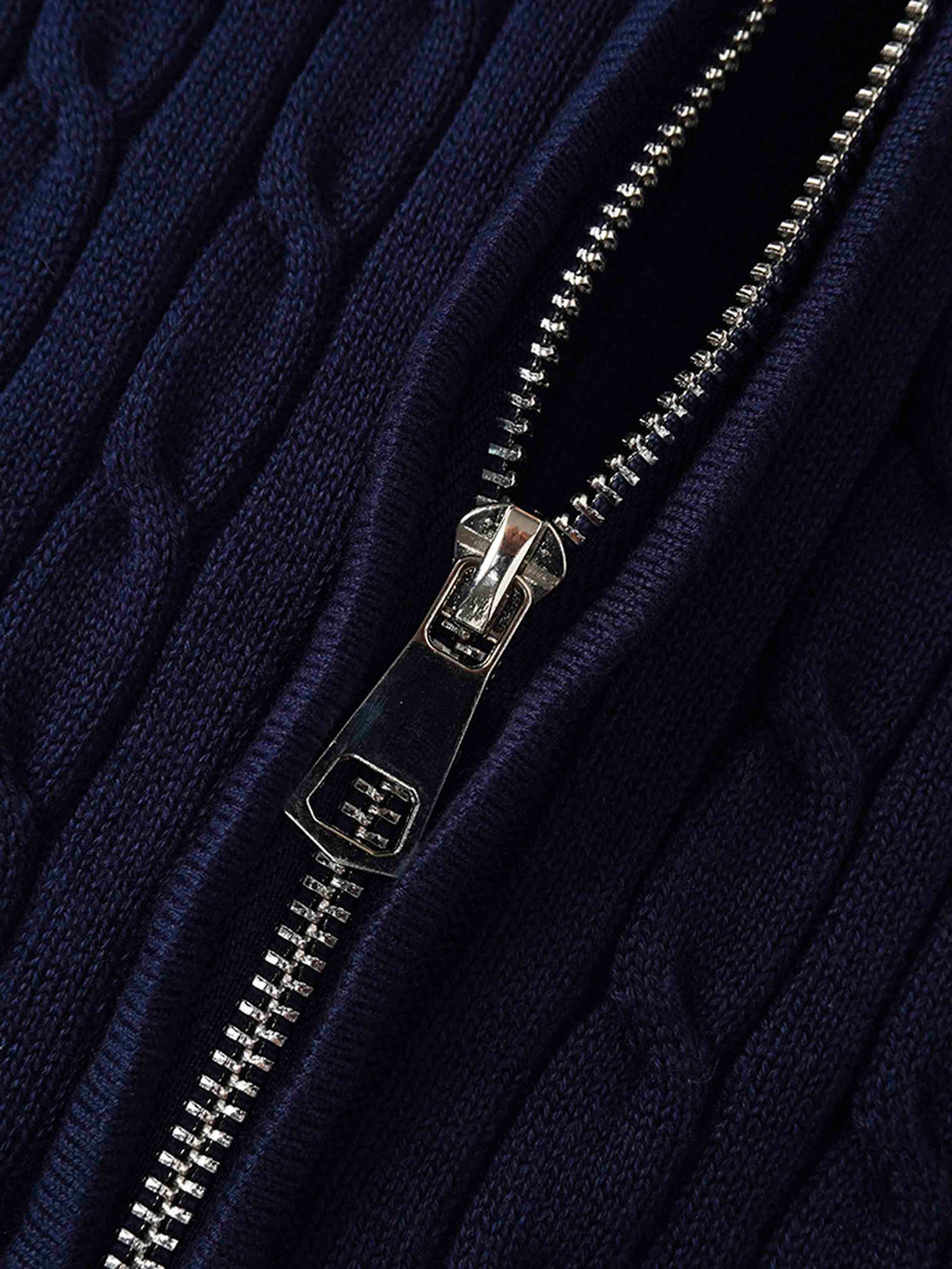 Zip Up Cable Hoodie-Navy