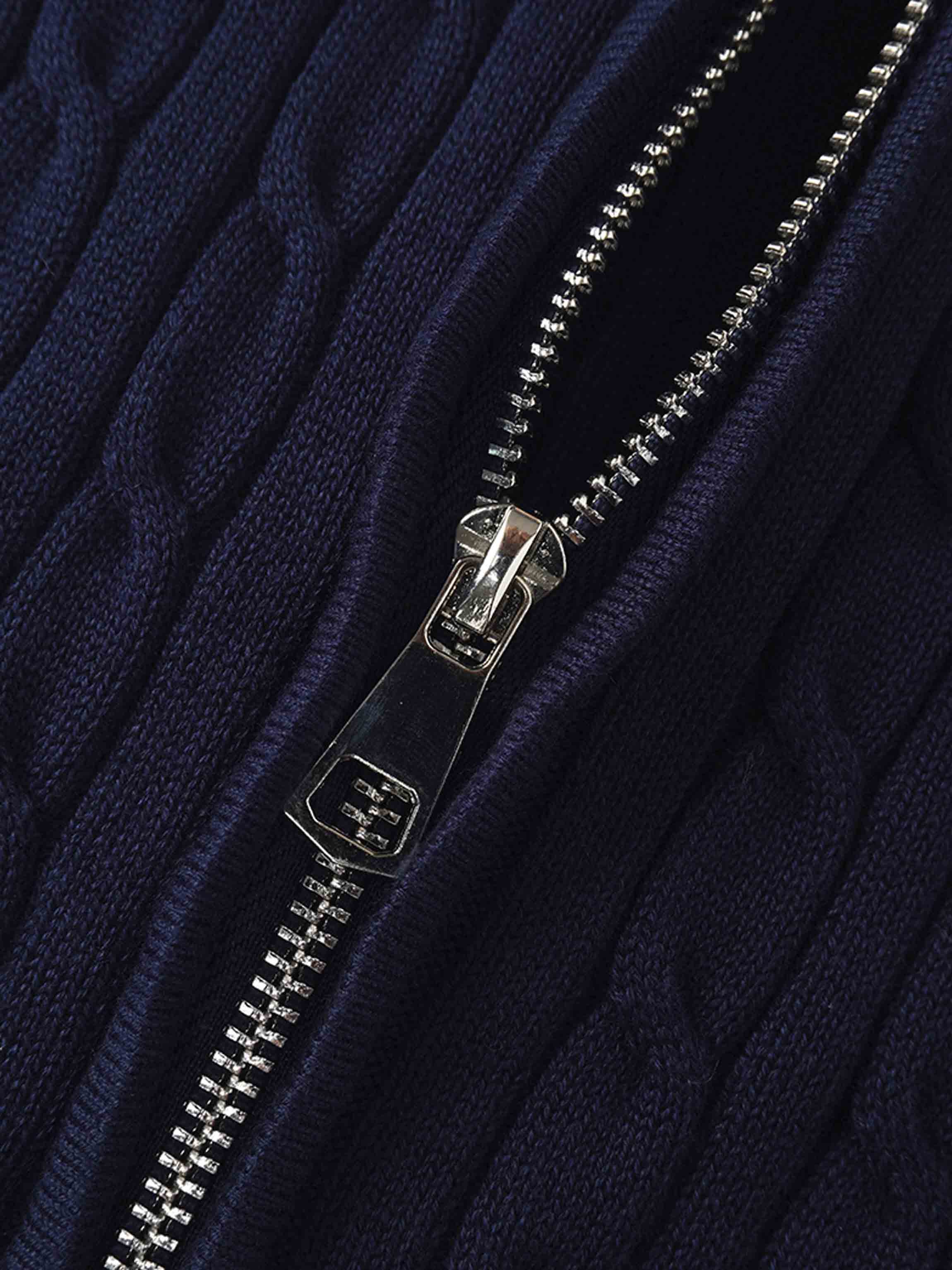 Zip Up Cable Hoodie-Navy
