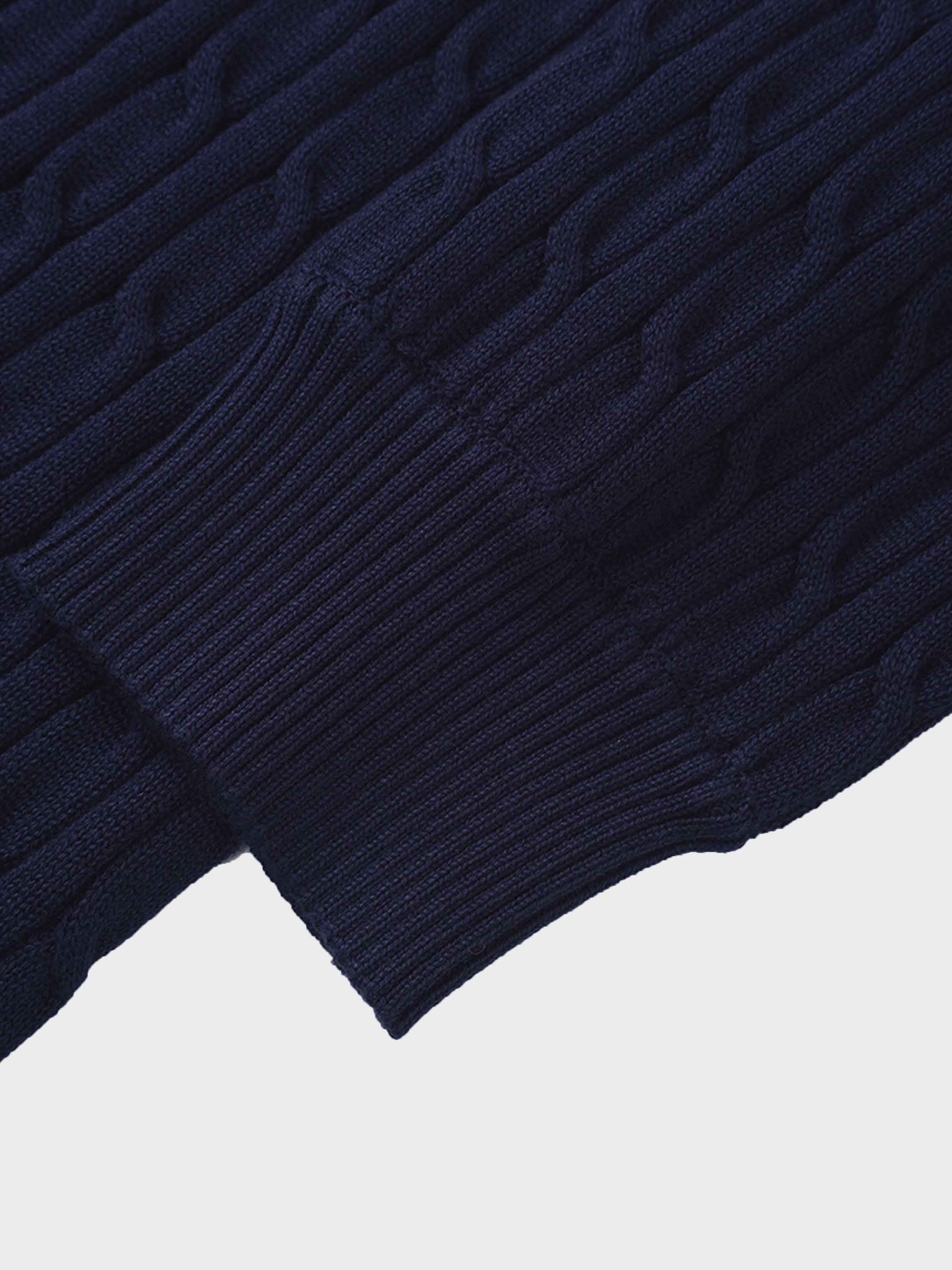 Zip Up Cable Hoodie-Navy