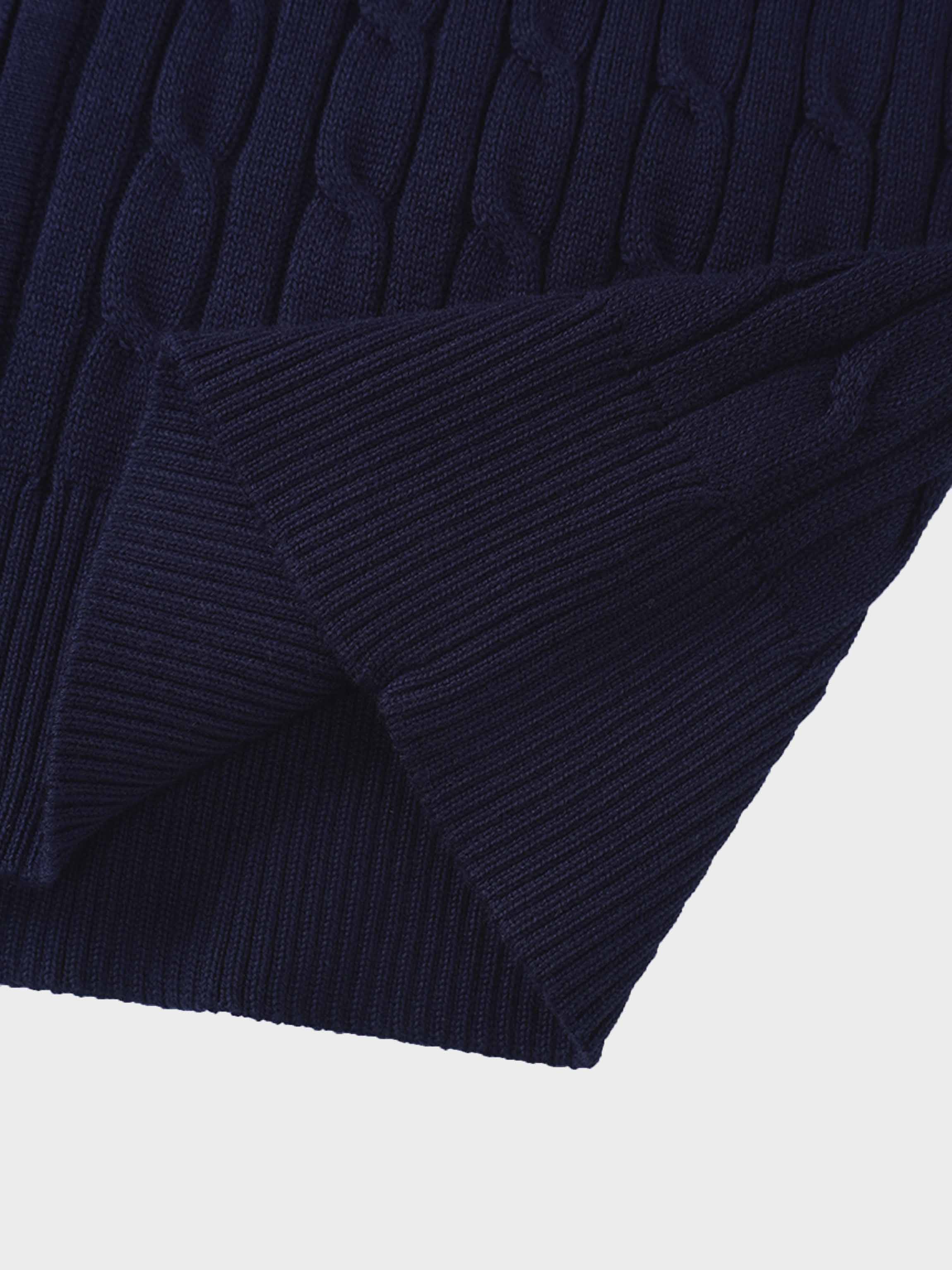 Zip Up Cable Hoodie-Navy