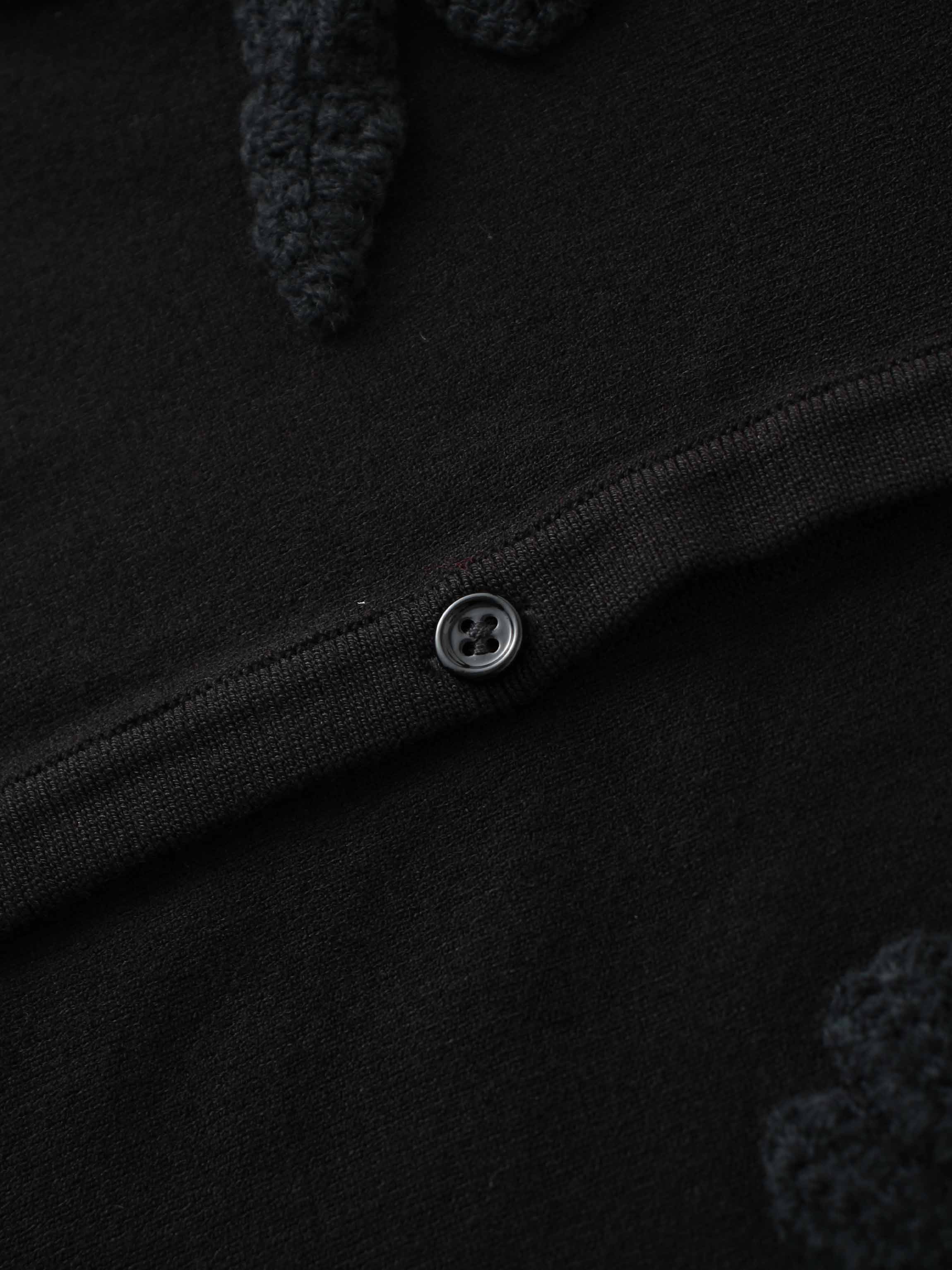 Crochet Puff Flower Sweater Set-Black