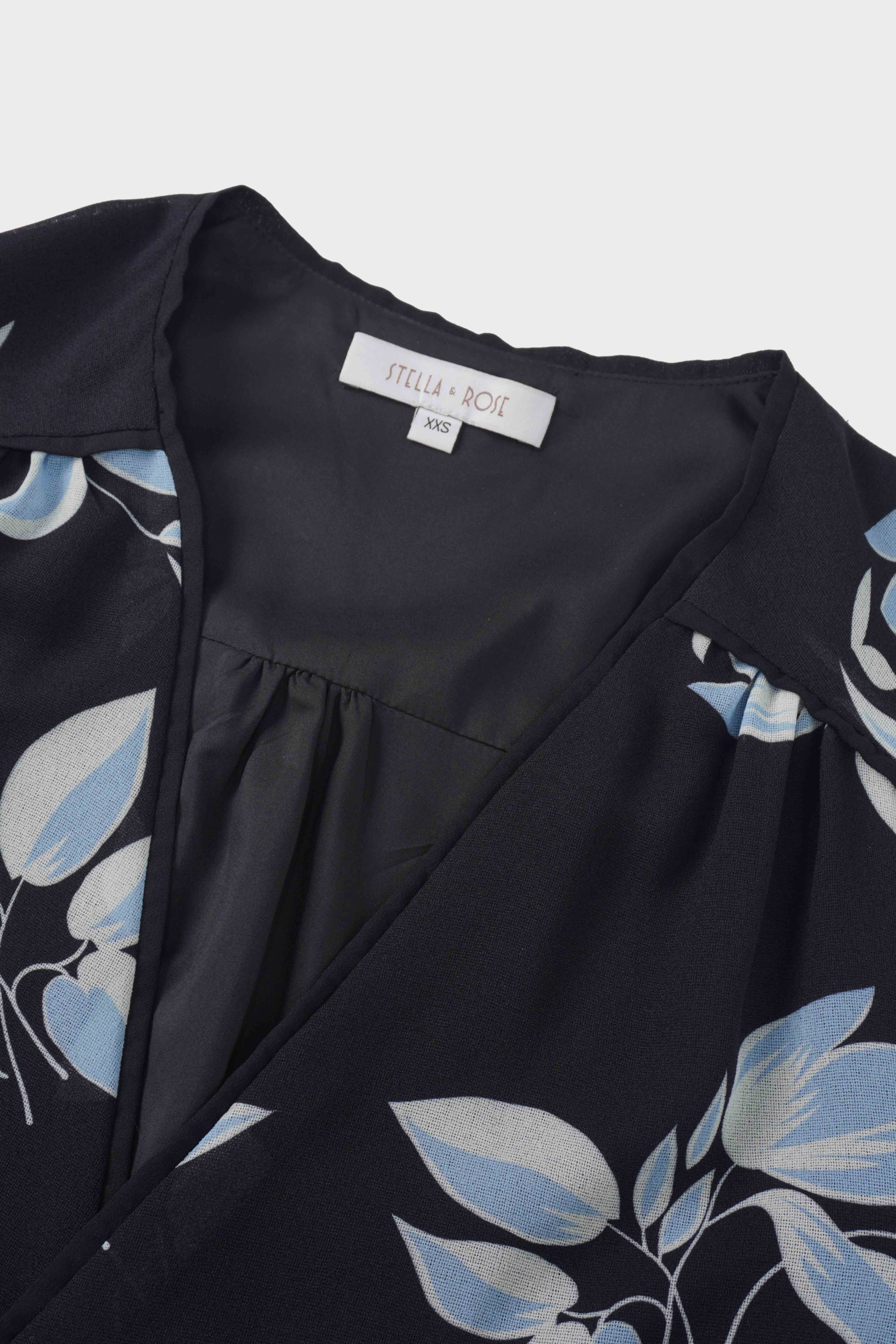 Flutter Sleeve Wrap Dress-Blue Flower