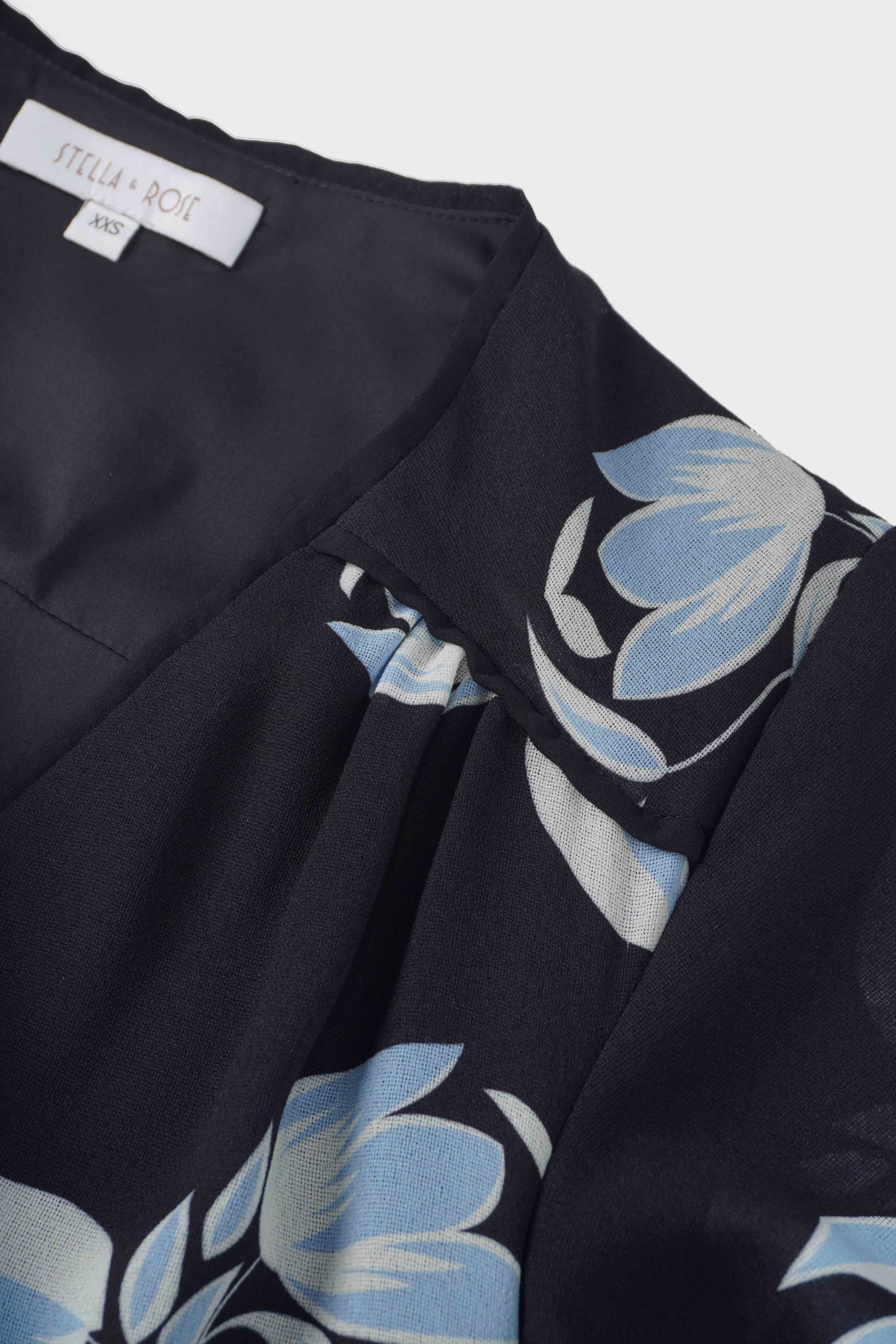 Flutter Sleeve Wrap Dress-Blue Flower