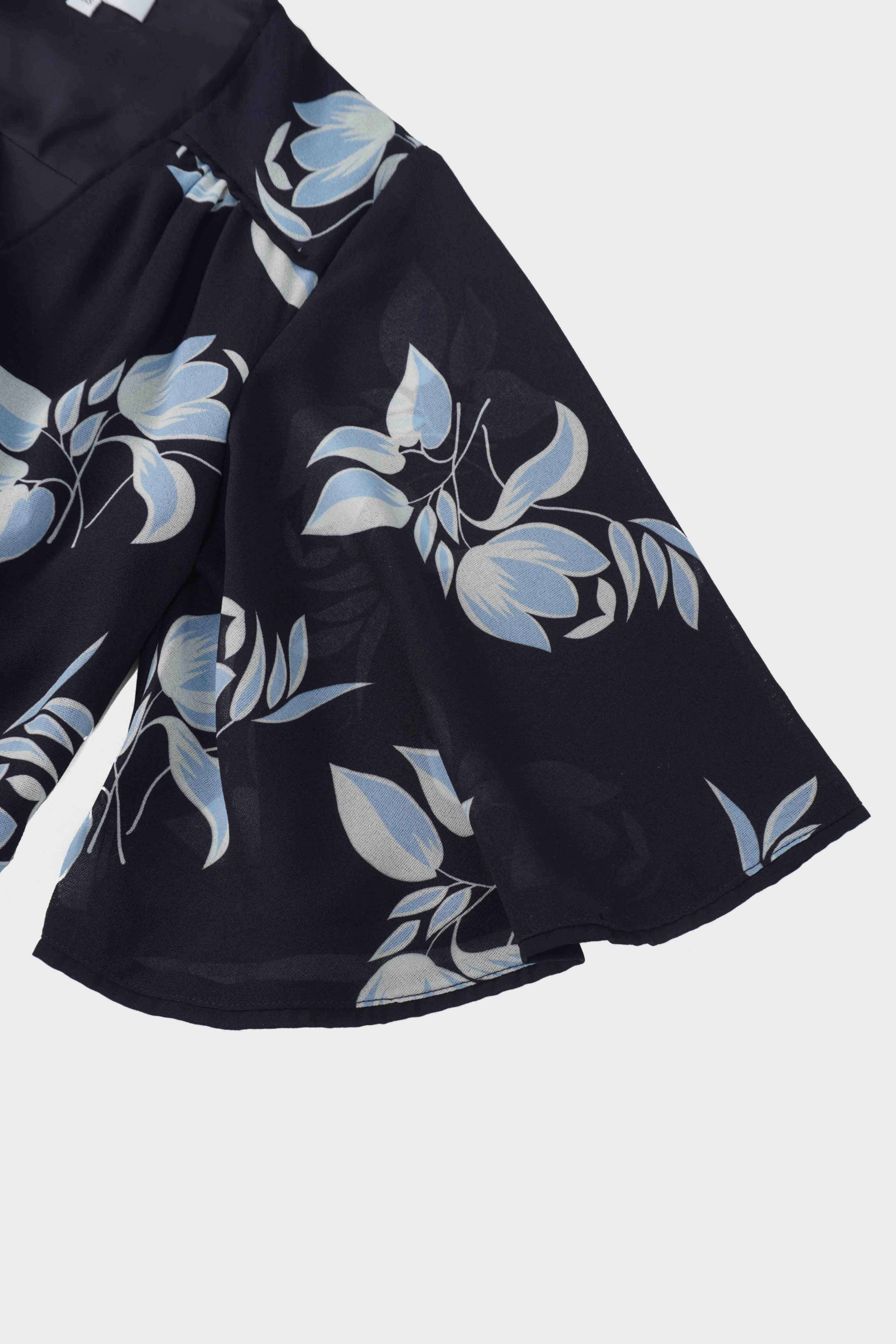 Flutter Sleeve Wrap Dress-Blue Flower