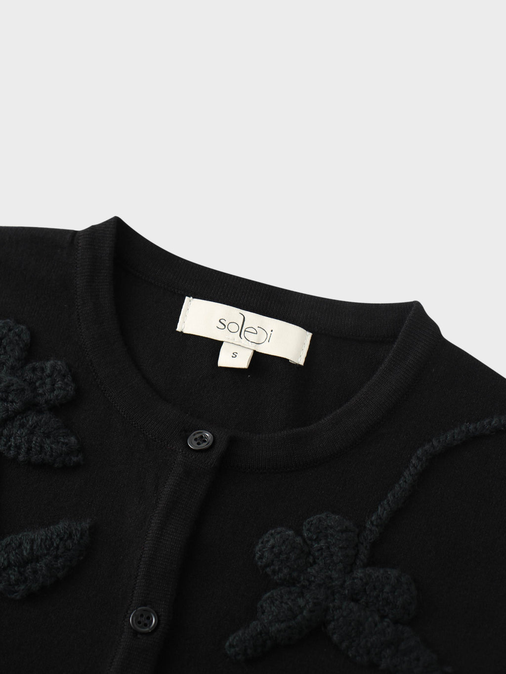 Crochet Puff Flower Sweater Set-Black