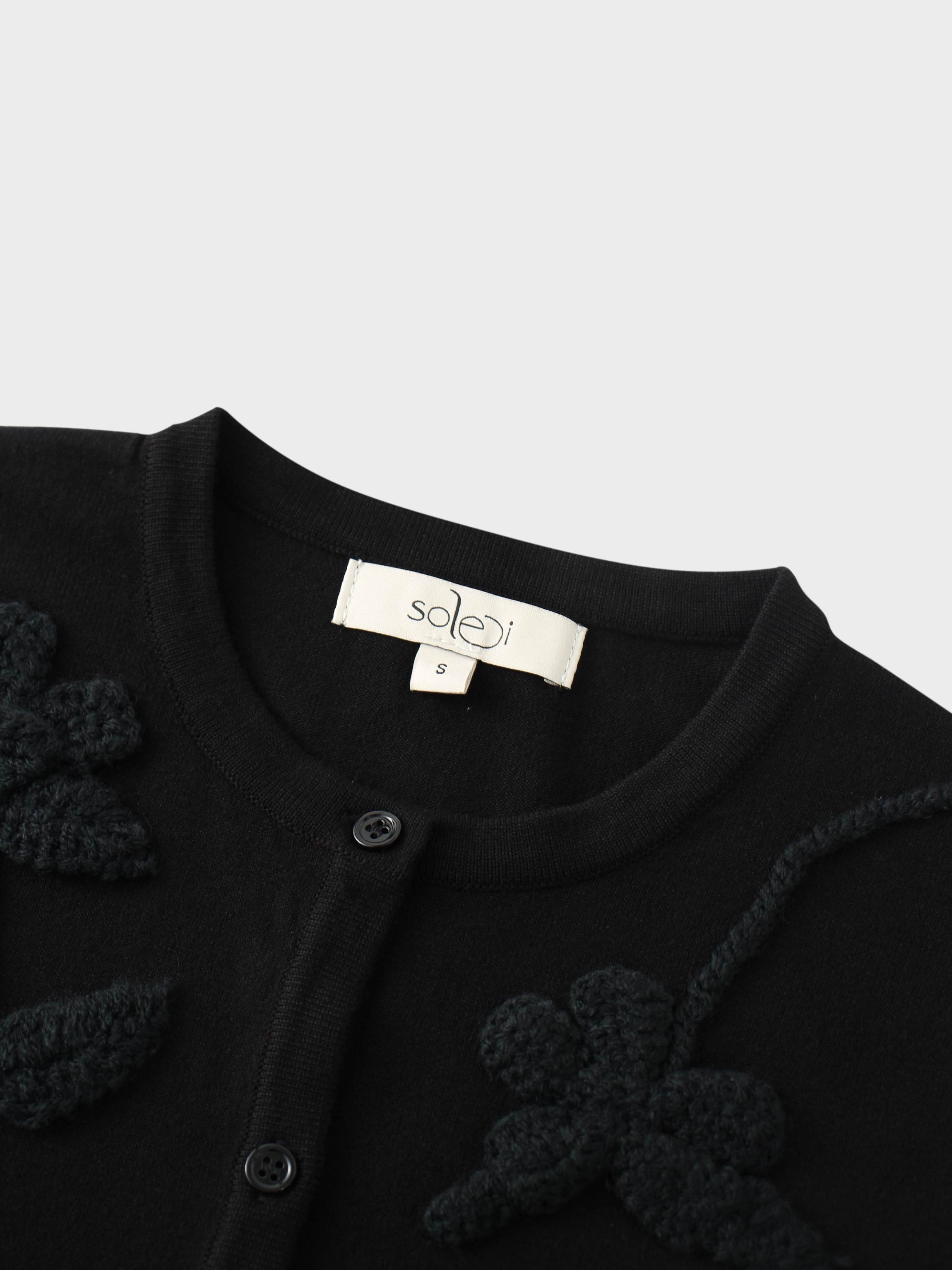 Crochet Puff Flower Sweater Set-Black