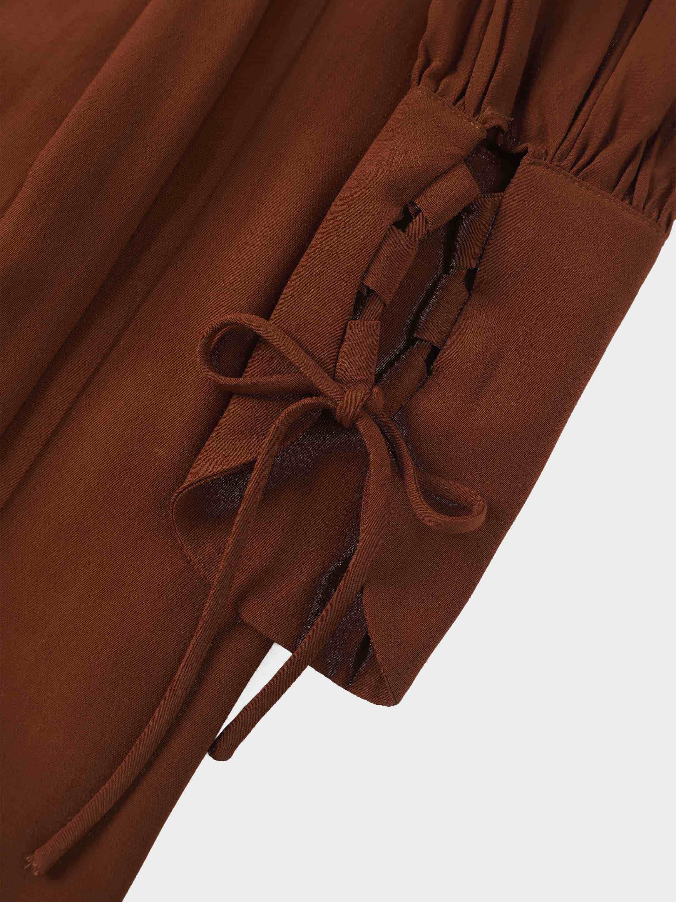 High Waist Drawstring Maternity Dress-Brown