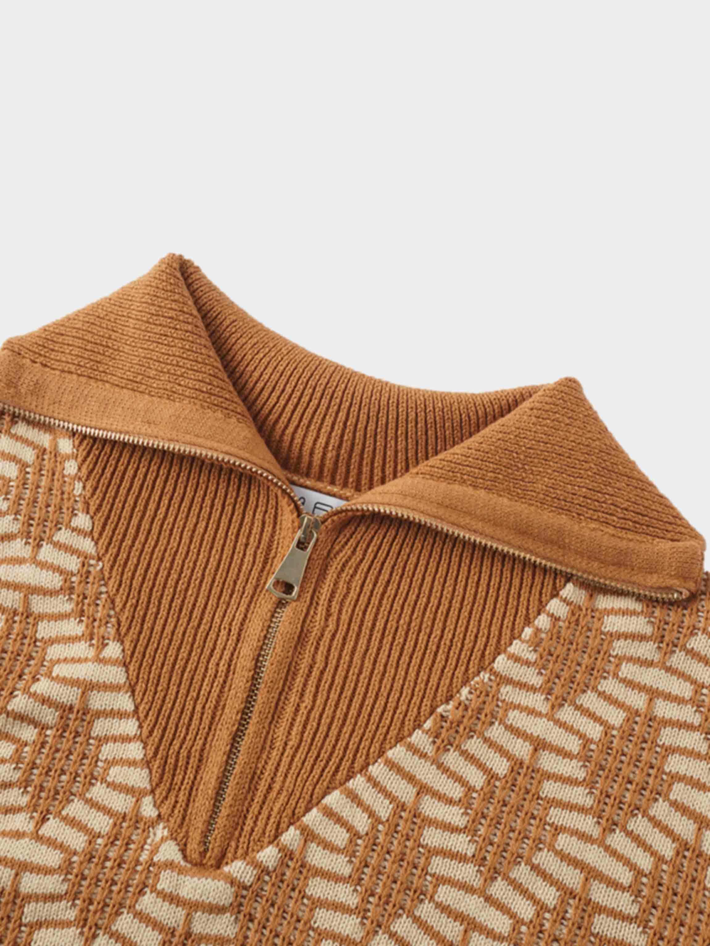Half Zip Shawl Collar Sweater-Diamond Design