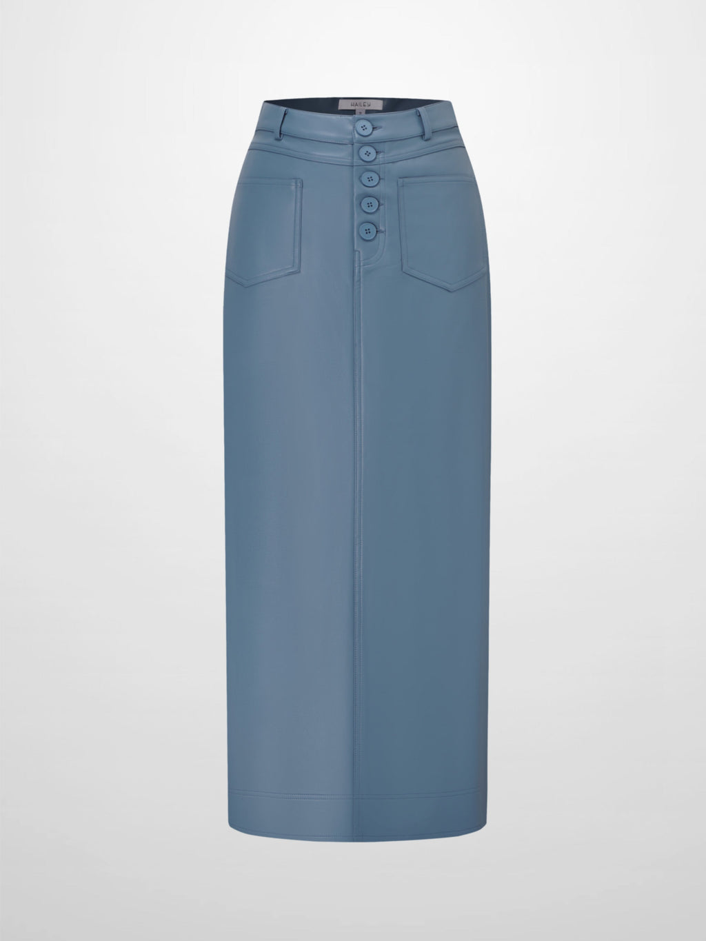 Front Pocket Straight Faux Leather Skirt-Denim Blue